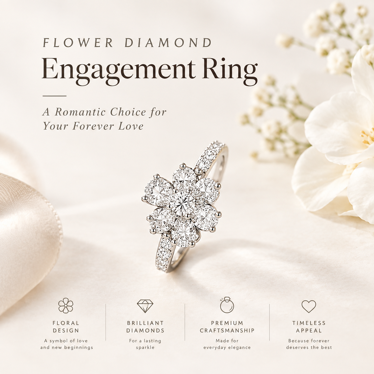 Flower Diamond Engagement Ring