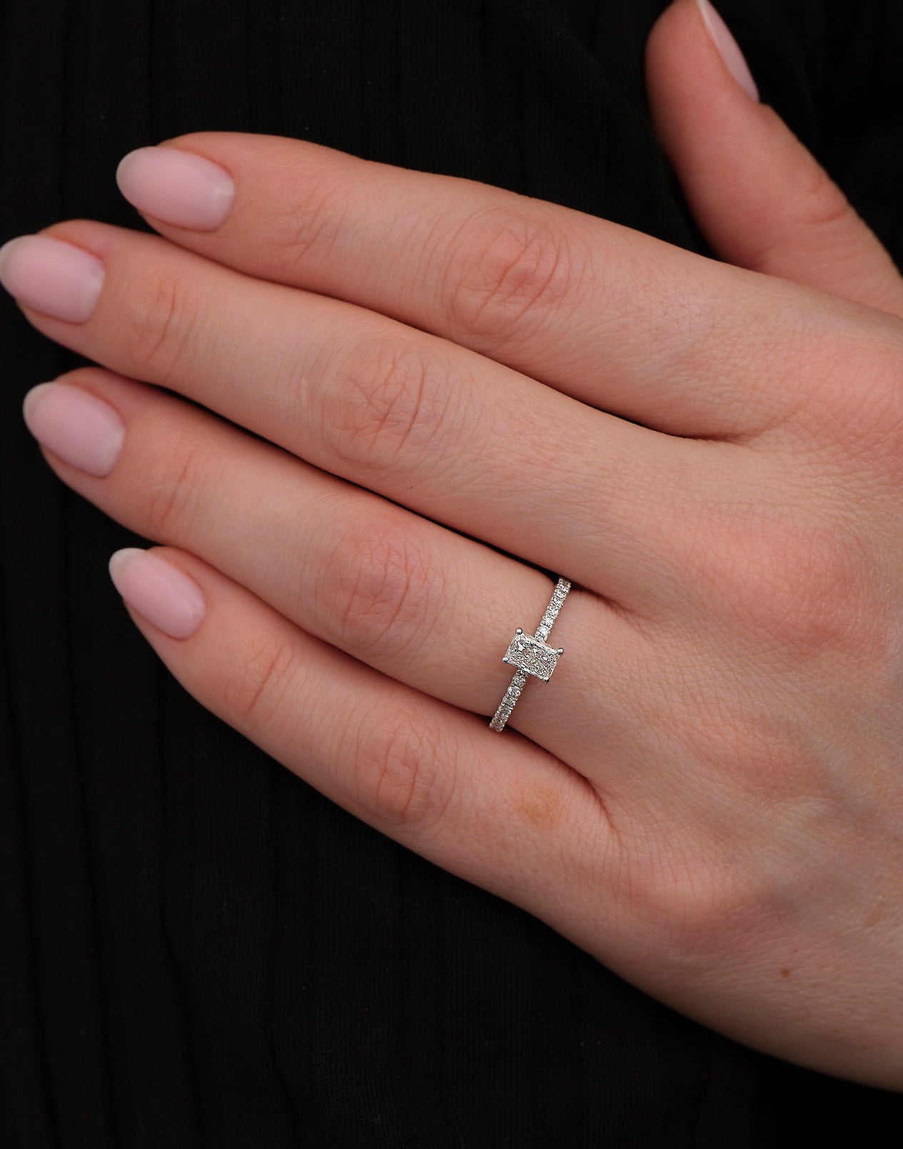 0.50ct Radiant Hidden Halo lab grown Diamond Engagement Rings.