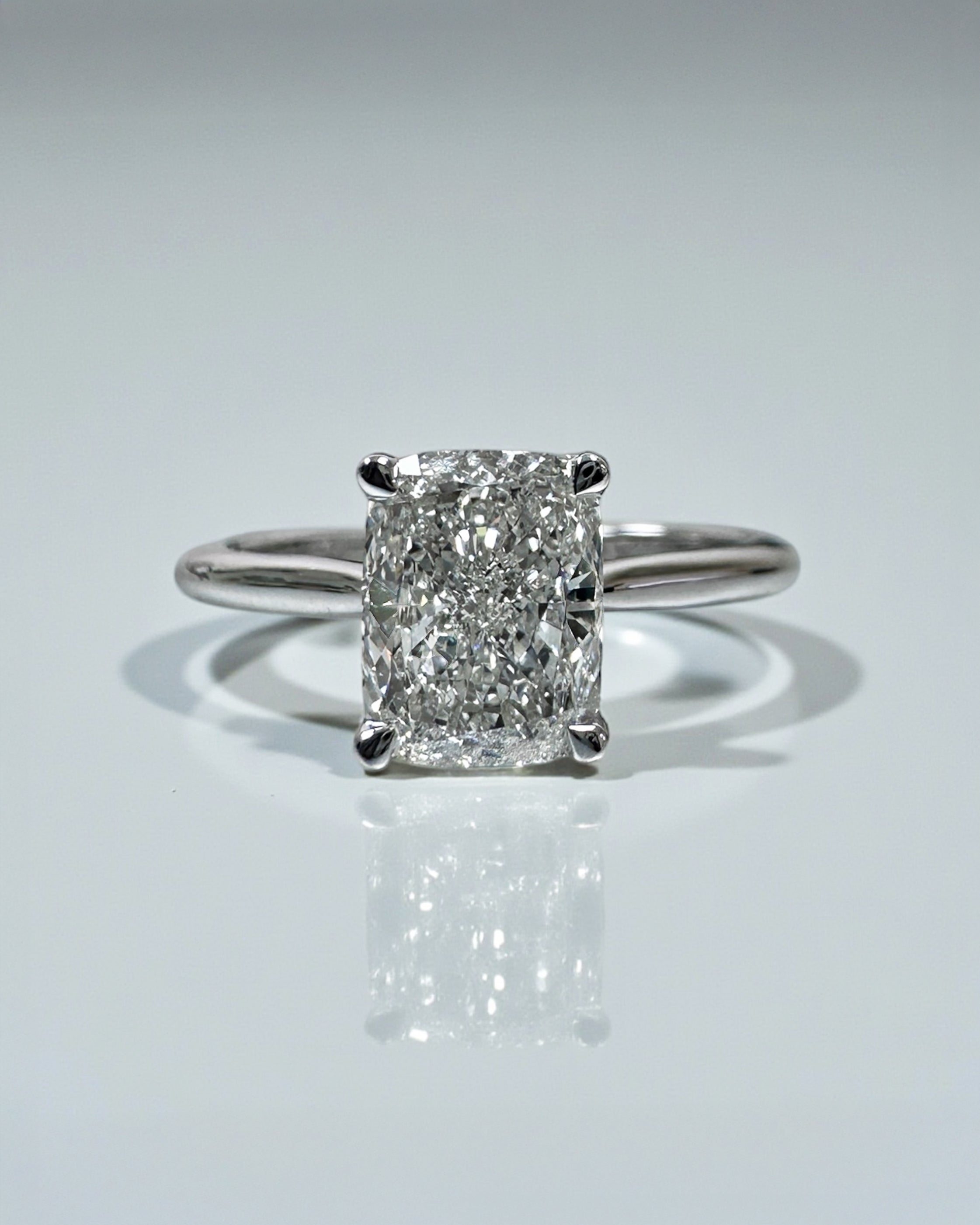 1.20ct Cushion Cut Lab Grown Diamond Plain band cathedral set diamond hidden halo engagement ring, platinum