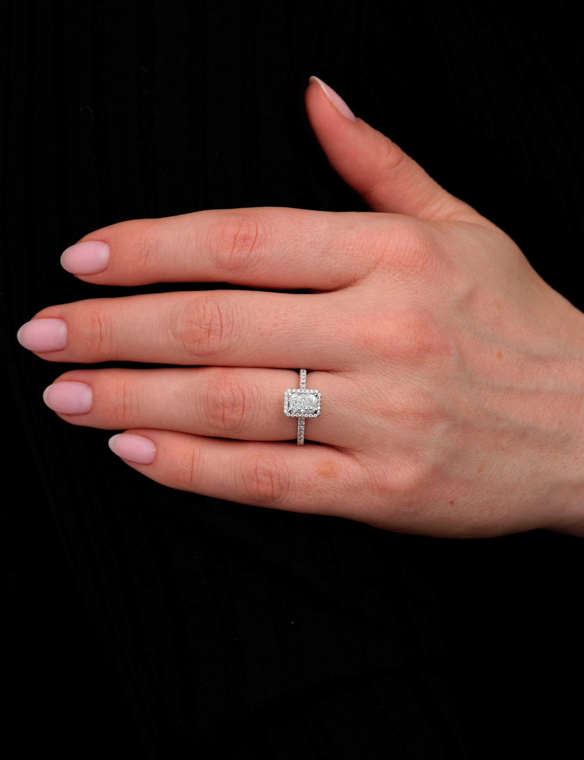 1.20ct Radiant Seamless Halo lab grown Diamond Engagement Rings.