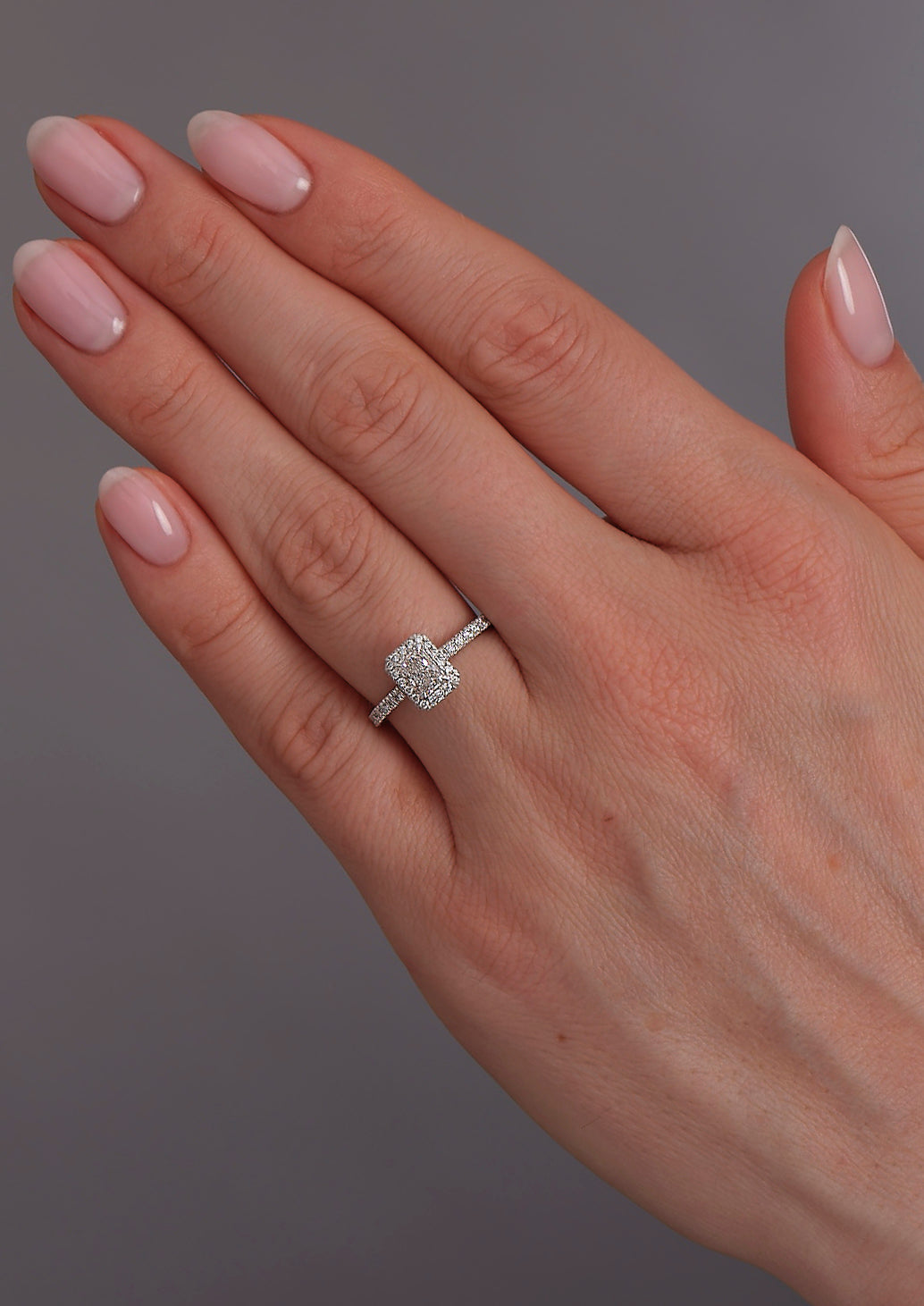 0.50ct Radiant Cut Seamless Halo lab grown Diamond Engagement Rings.