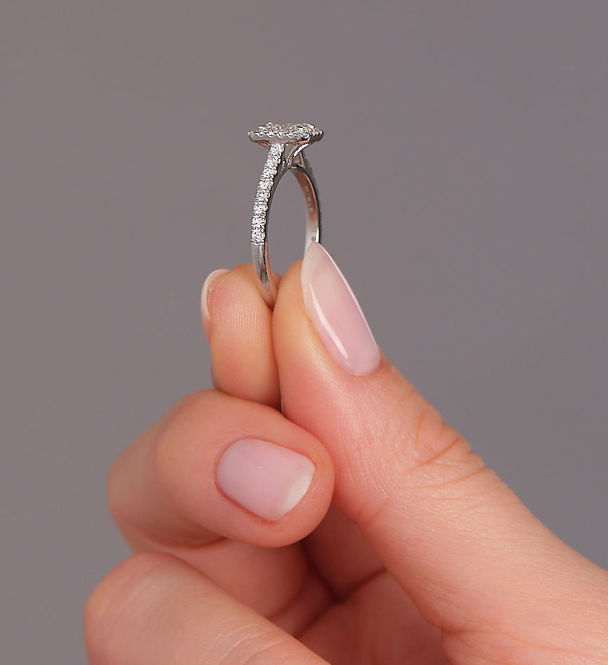 0.50ct Radiant Cut Seamless Halo lab grown Diamond Engagement Rings.