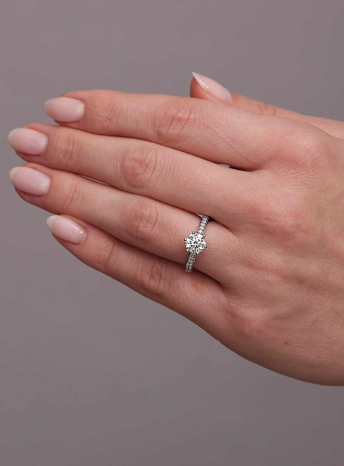 1.25ct Round Brilliant 3D Band Lab Grown Diamond Engagement Rings.