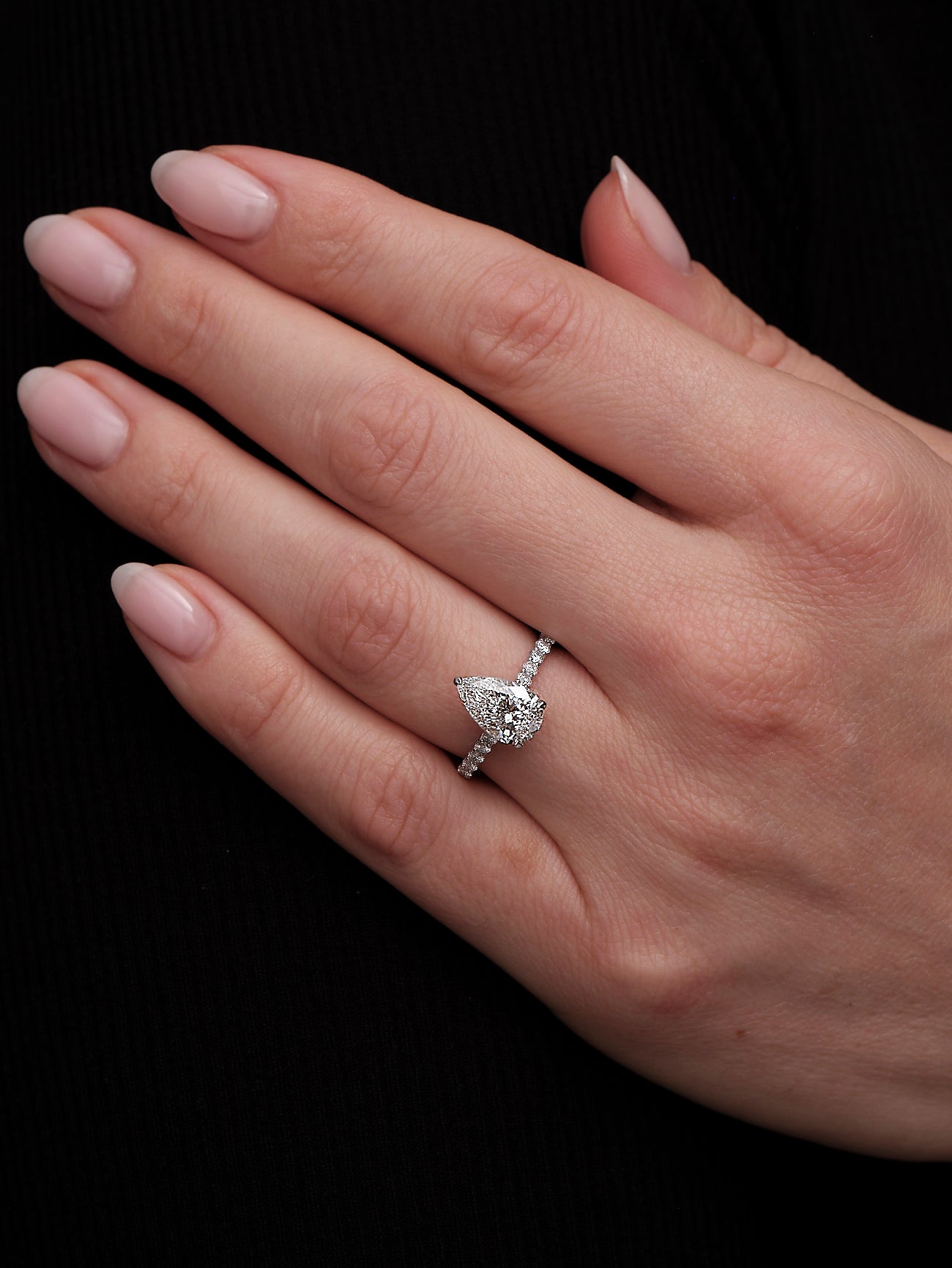 2ct Pear Hidden Halo Cathedral U prong Lab Grown Diamond Engagement Rings.