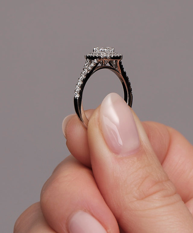 0.50ct Cushion Split Shoulder Halo Lab Grown Diamond Engagement Rings.