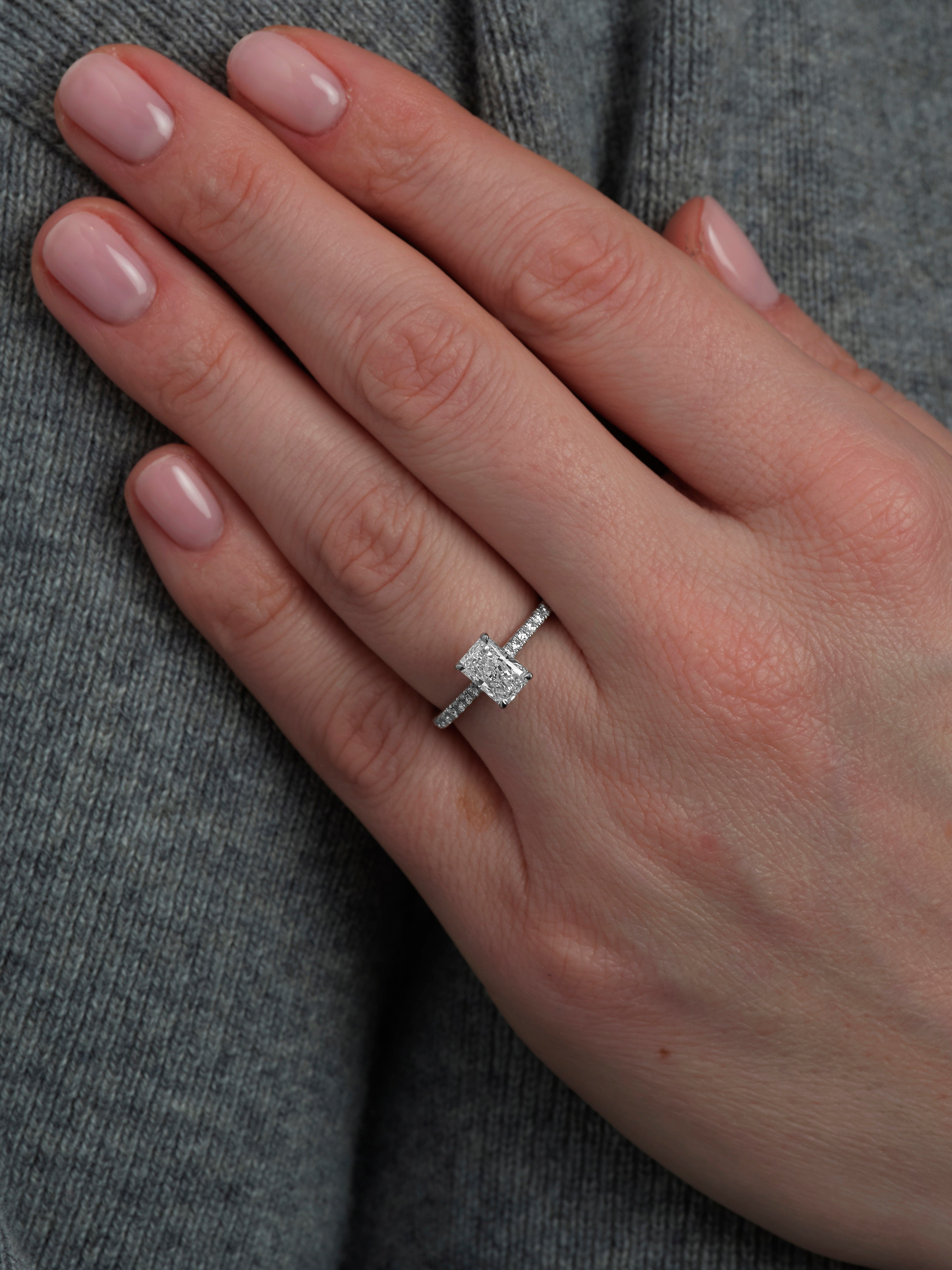 1ct Radiant Cathedral Setting lab grown Diamond Engagement Rings.