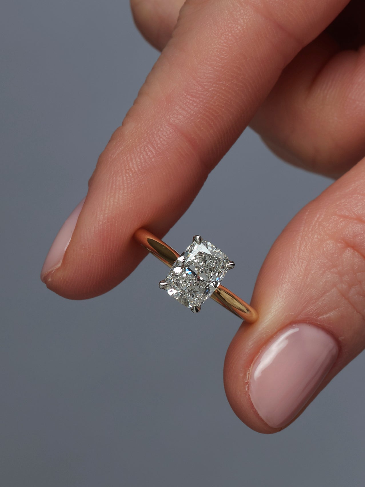 2ct Elongated Cushion Cathedral Solitaire Diamond Engagement Rings.