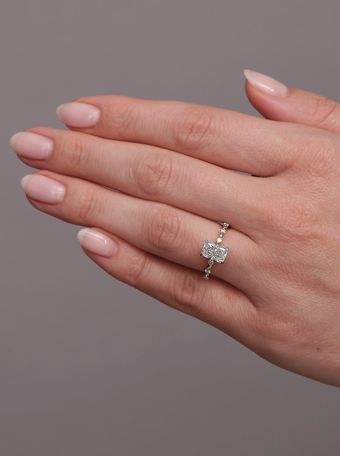 1.50ct Radiant Bubble Setting lab grown Diamond Engagement Rings.