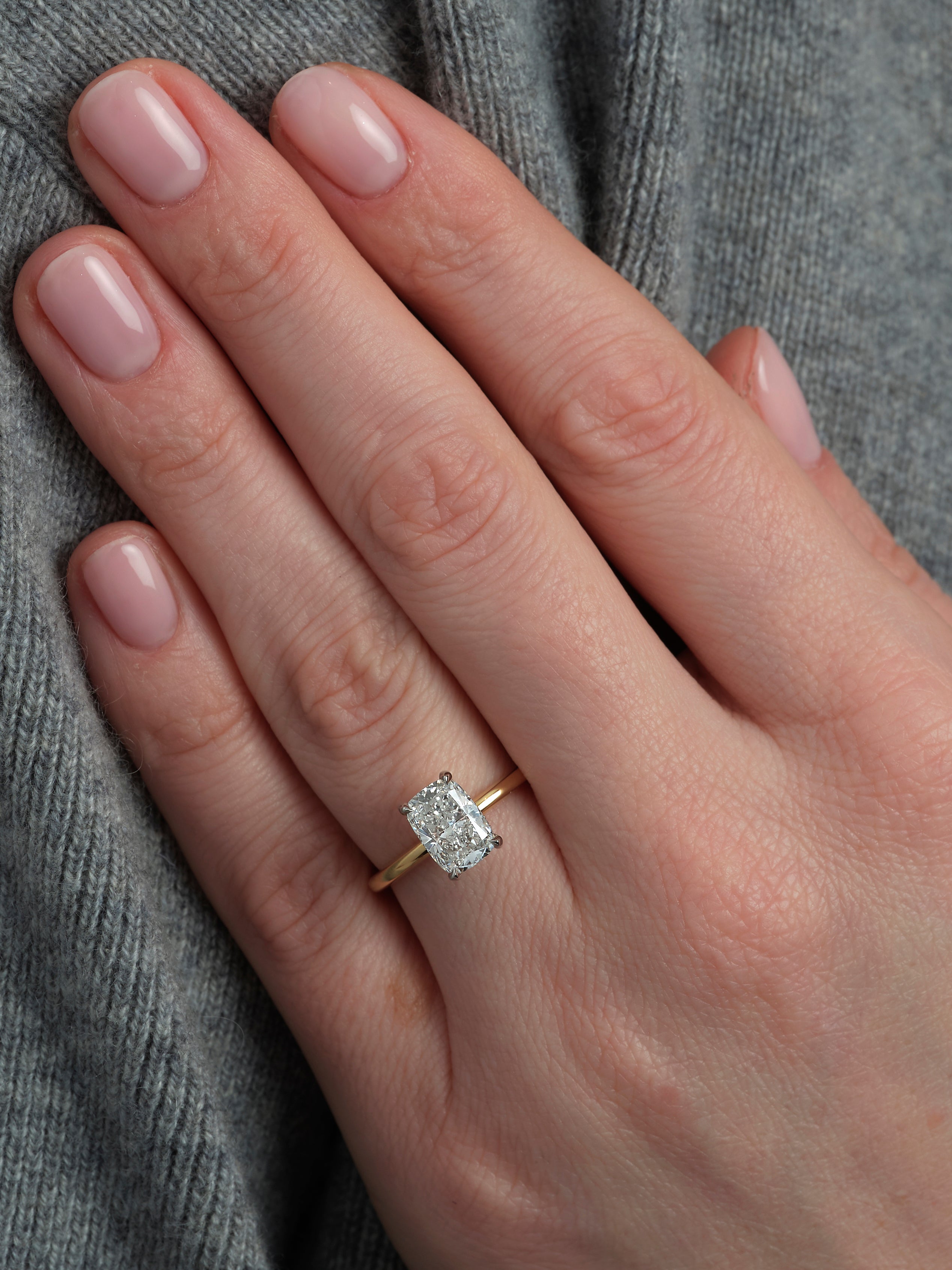 2ct Elongated Cushion Hidden Halo Solitaire Diamond Engagement Rings.