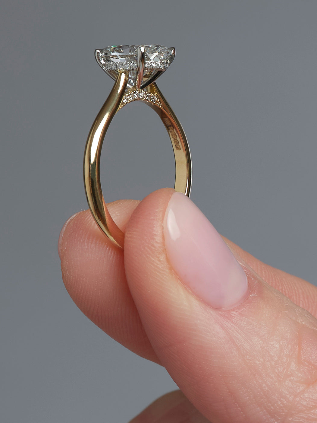 2ct Oval Cathedral Hidden Halo Solitaire Lab Grown Diamond Engagement Rings.