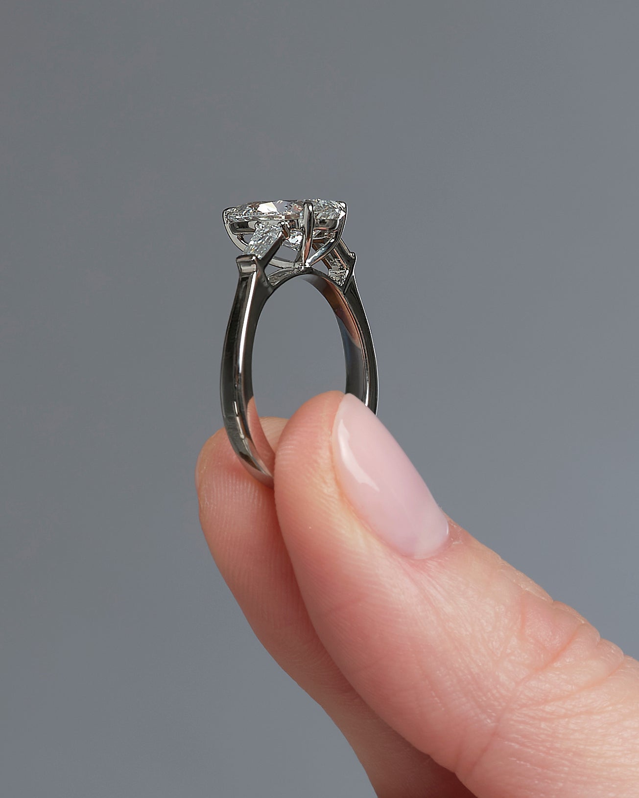 2ct Pear with Tapered Baguettes Lab Grown Diamond Engagement Rings.