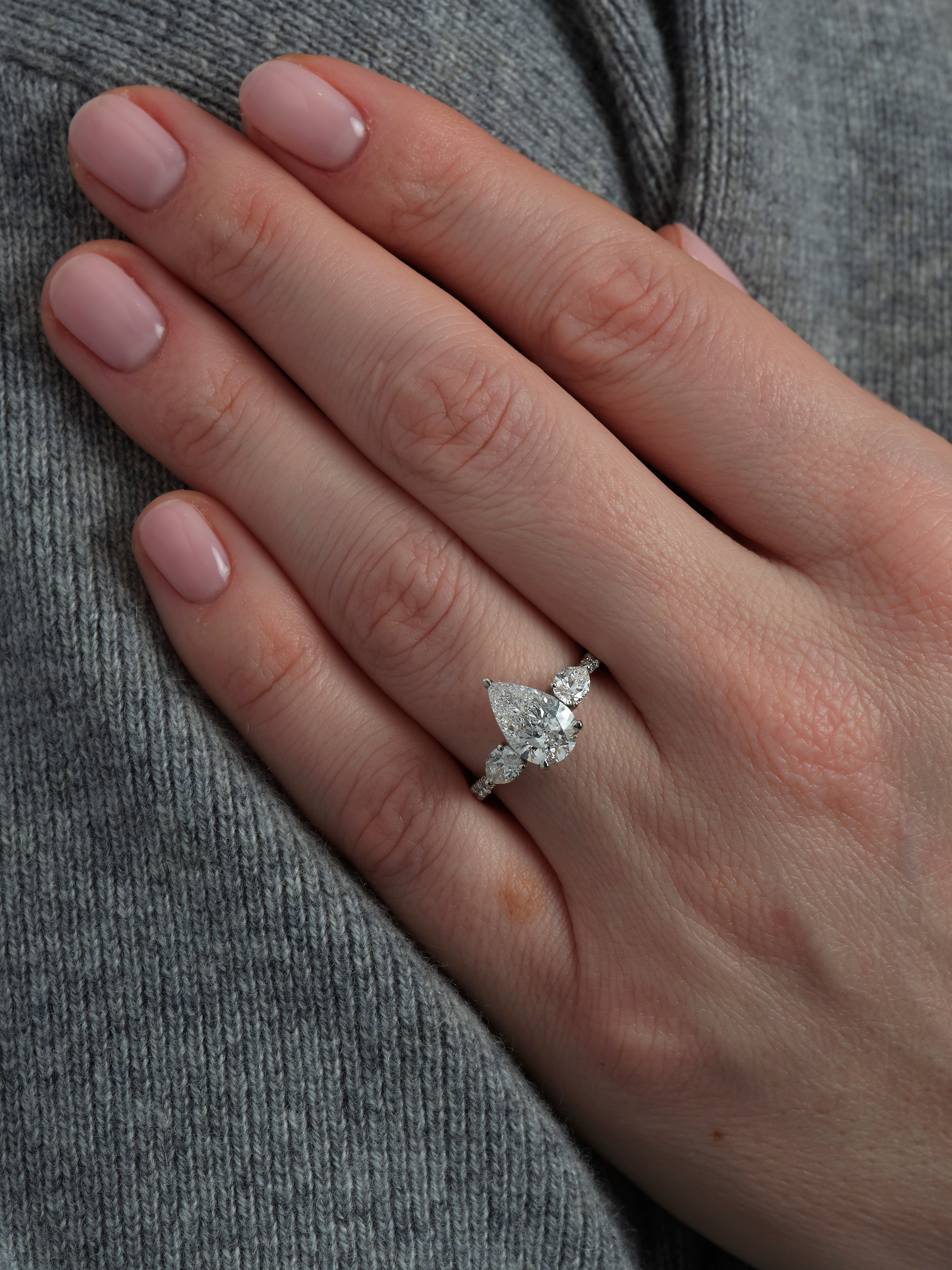 2ct Pear Trilogy Lab Grown Diamond Engagement Ring