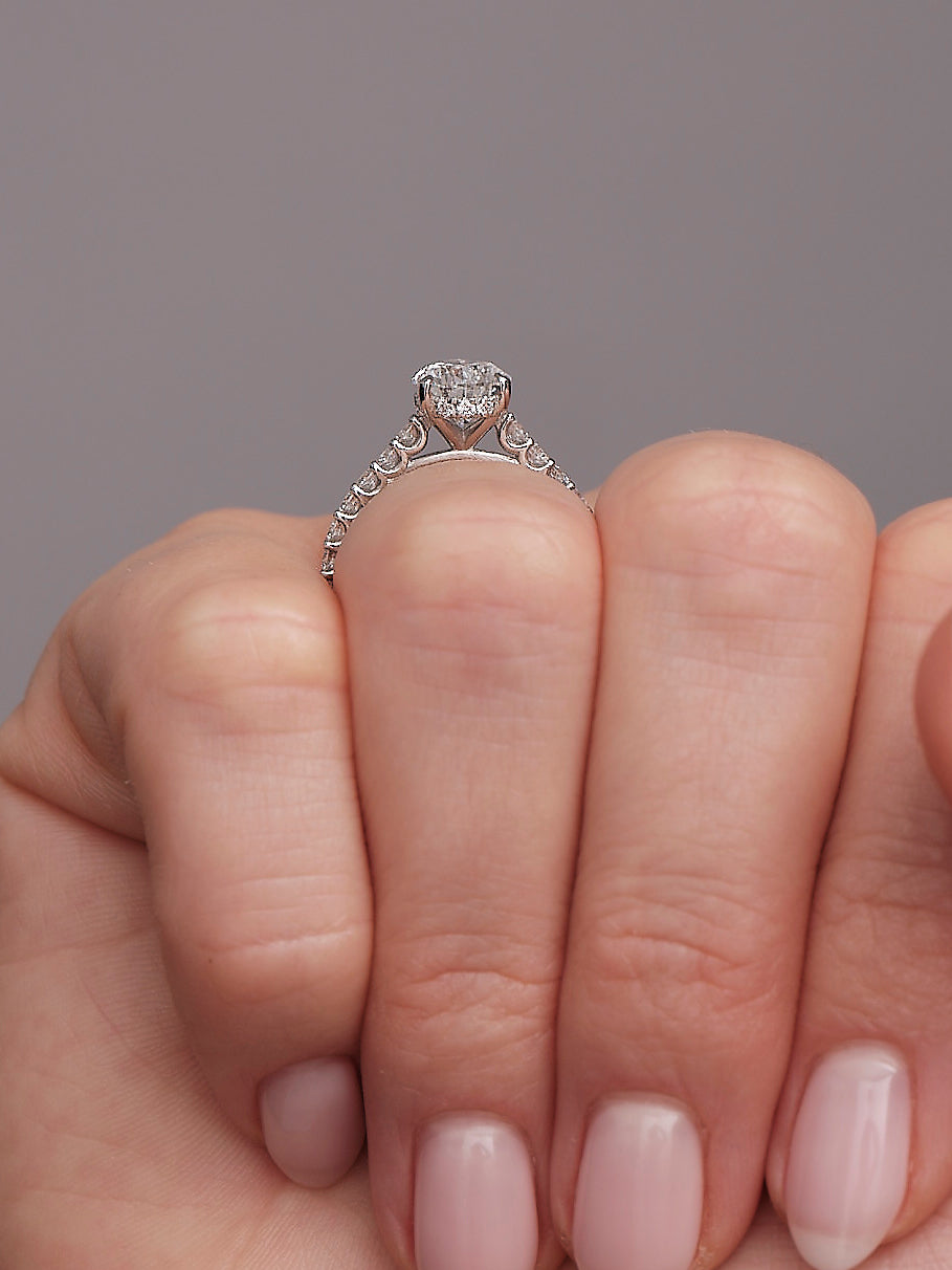 2ct Pear Hidden Halo Cathedral U prong Lab Grown Diamond Engagement Rings.