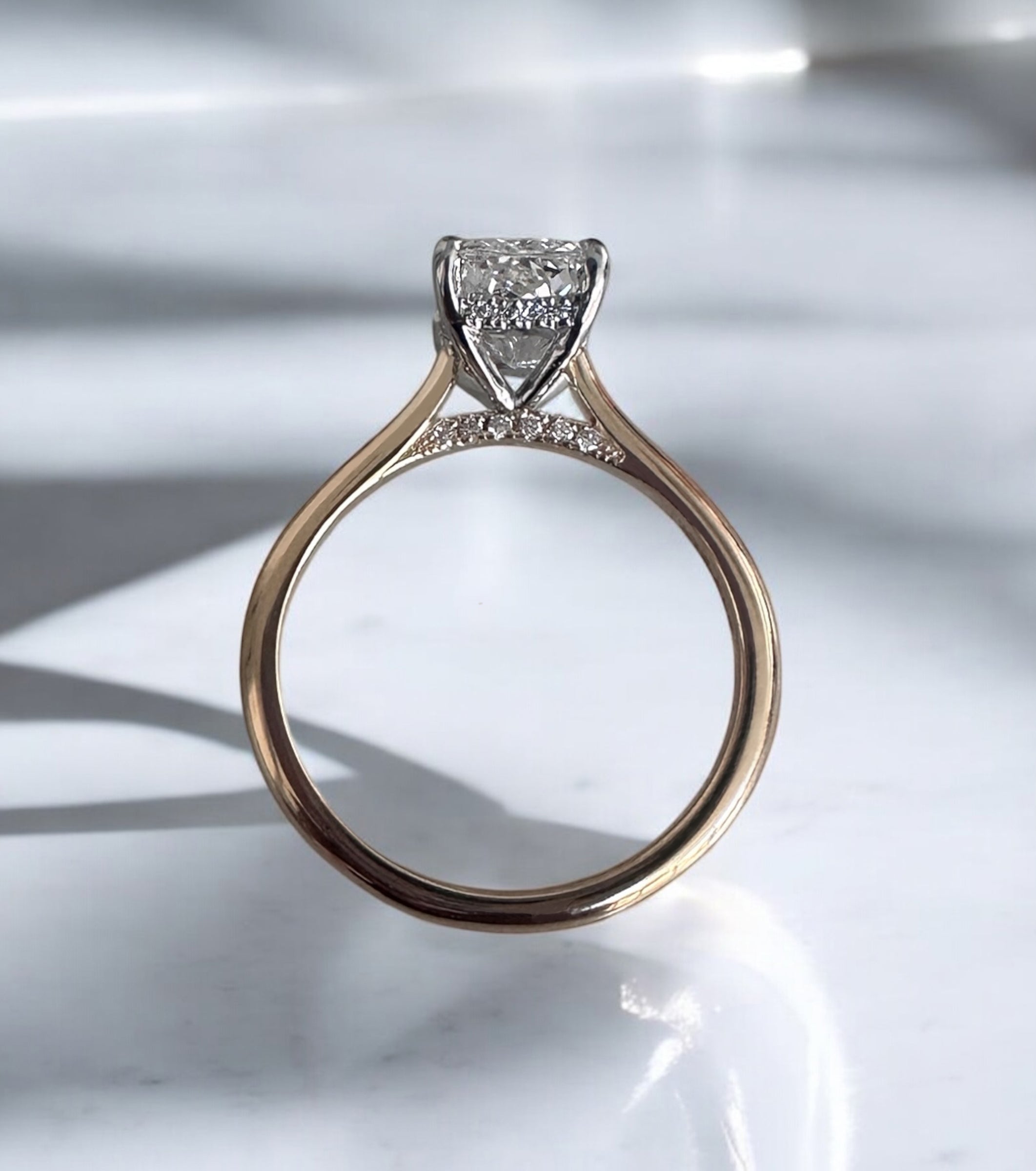 2ct Radiant Cathedral Setting lab grown Diamond Engagement Rings.