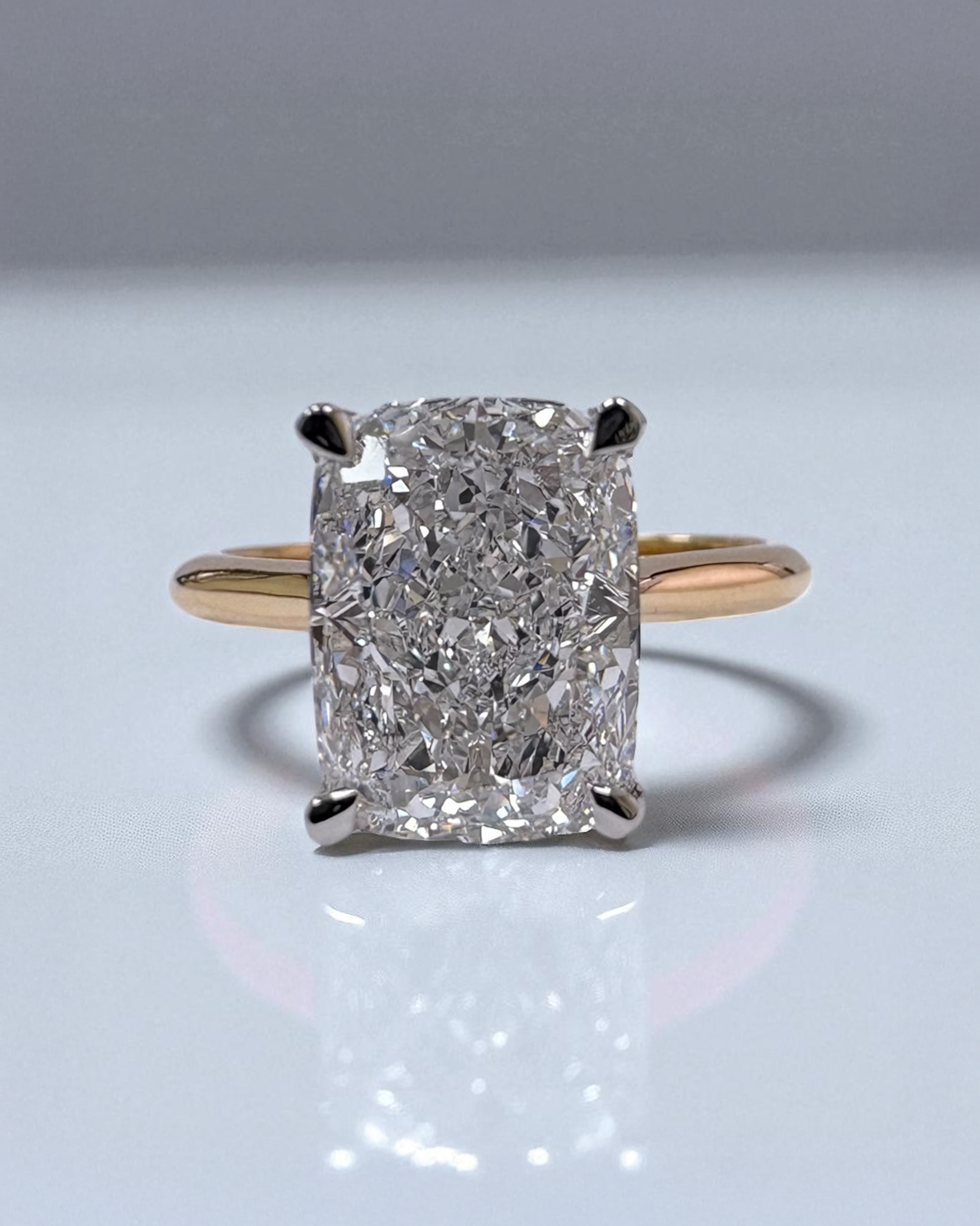 3ct Elongated Cushion Cathedral Solitaire Diamond Engagement Rings.