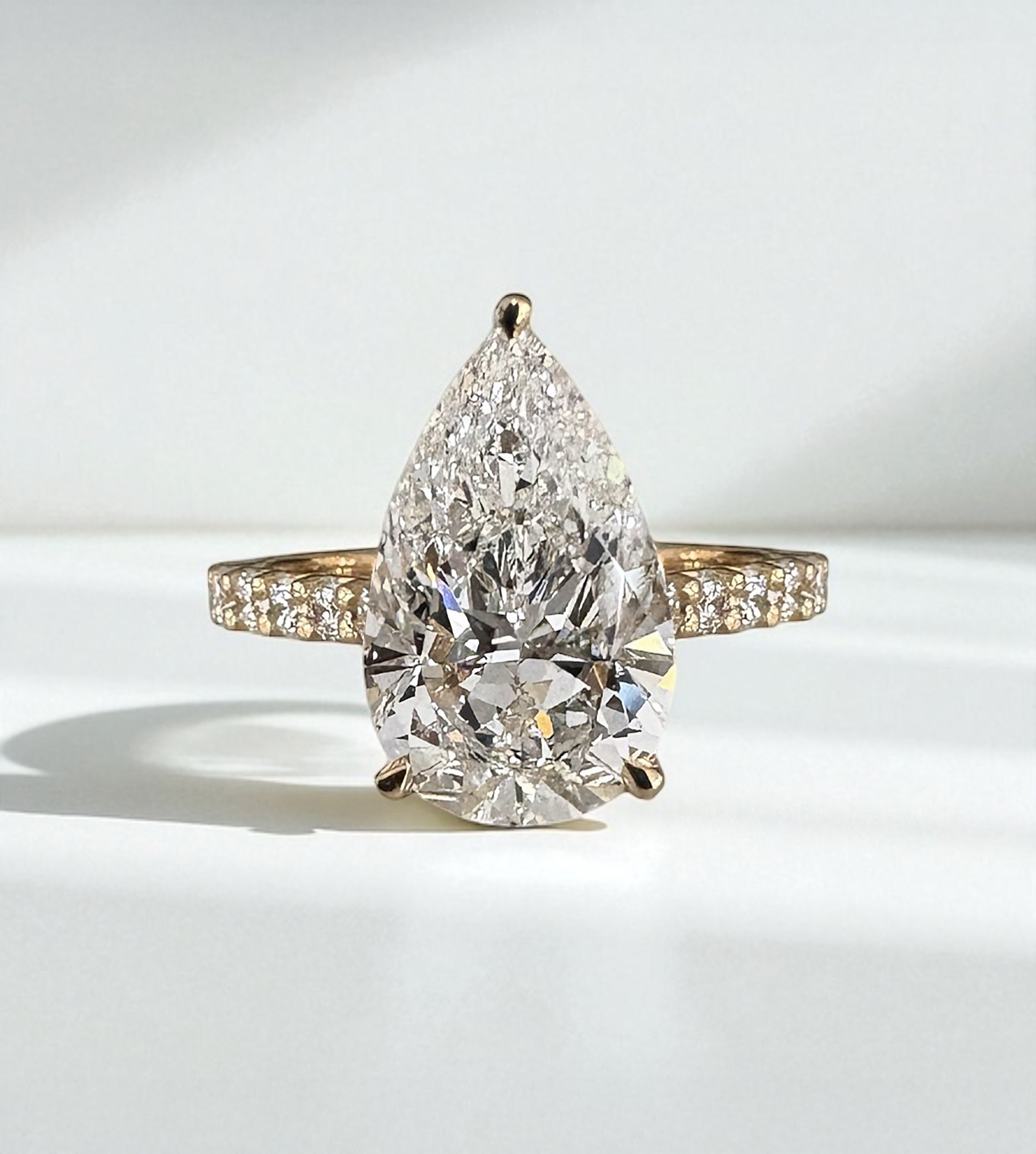 3ct Pear Cathedral U-Prong Lab Grown Diamond Engagement Rings.