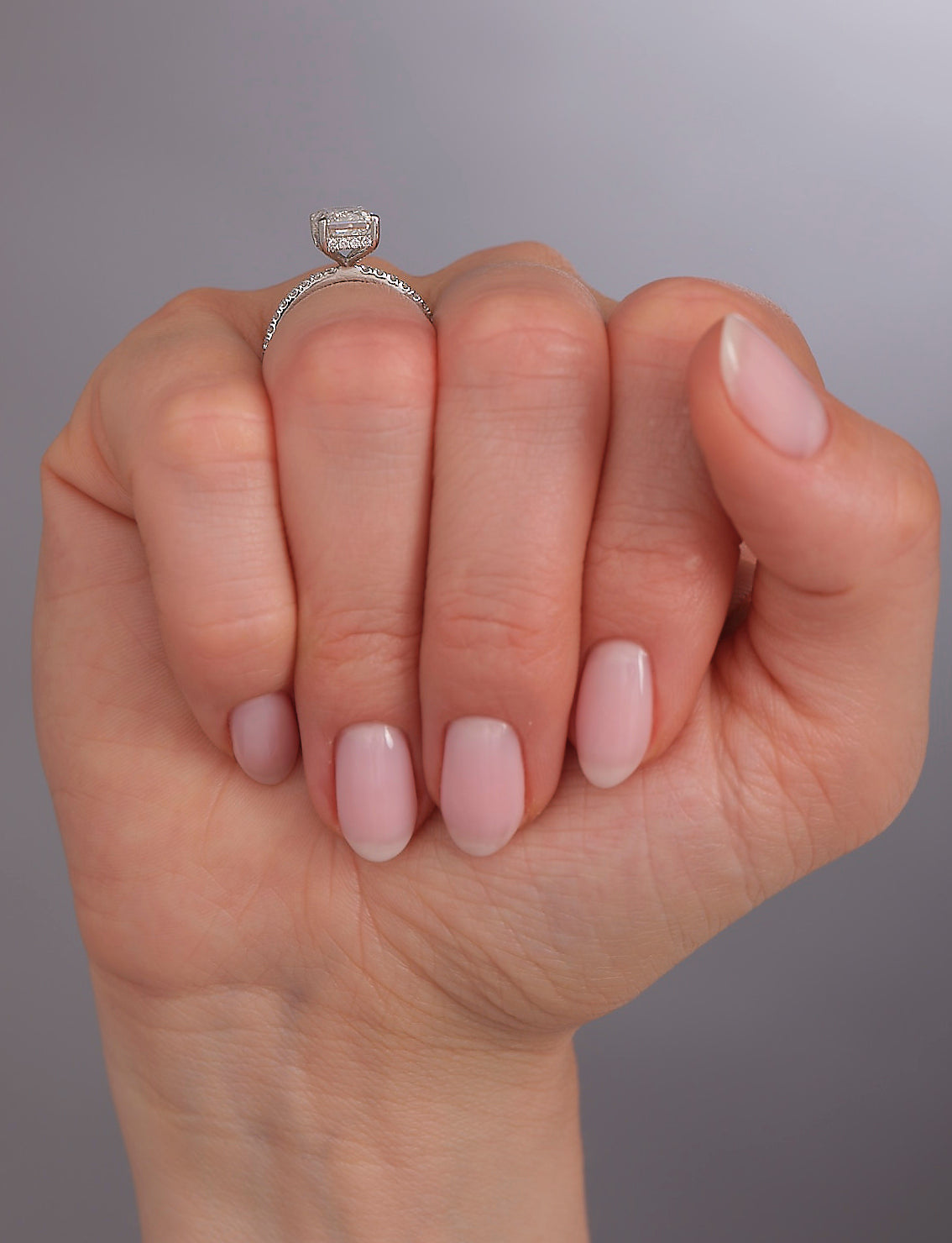 3ct Emerald Hidden Halo Shoulders lab grown diamond engagement rings.