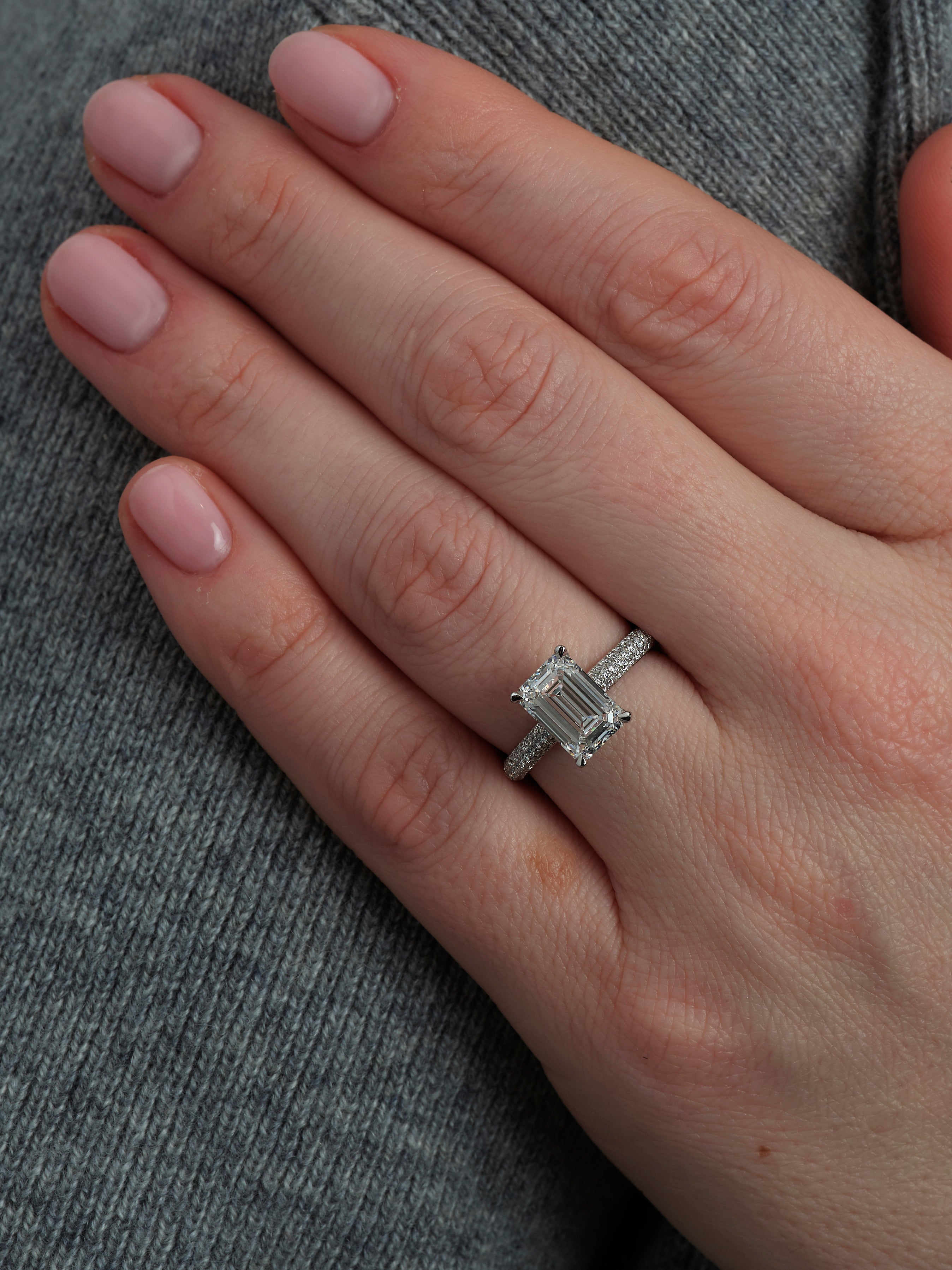 3ct Emerald Cut 3D Diamond Band lab grown diamond engagement rings