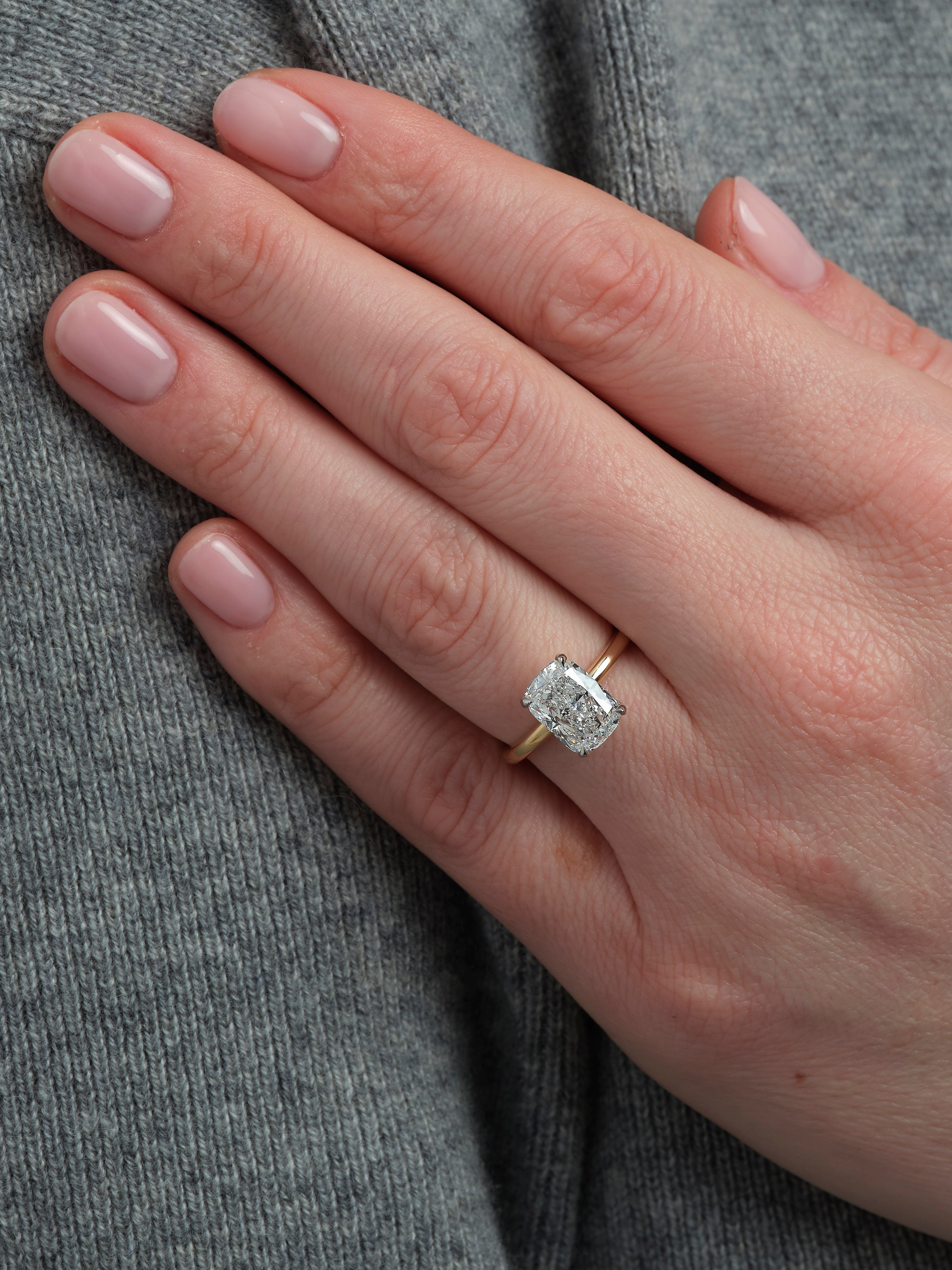 3ct Elongated Cushion Hidden Halo Solitaire Diamond Engagement Rings.