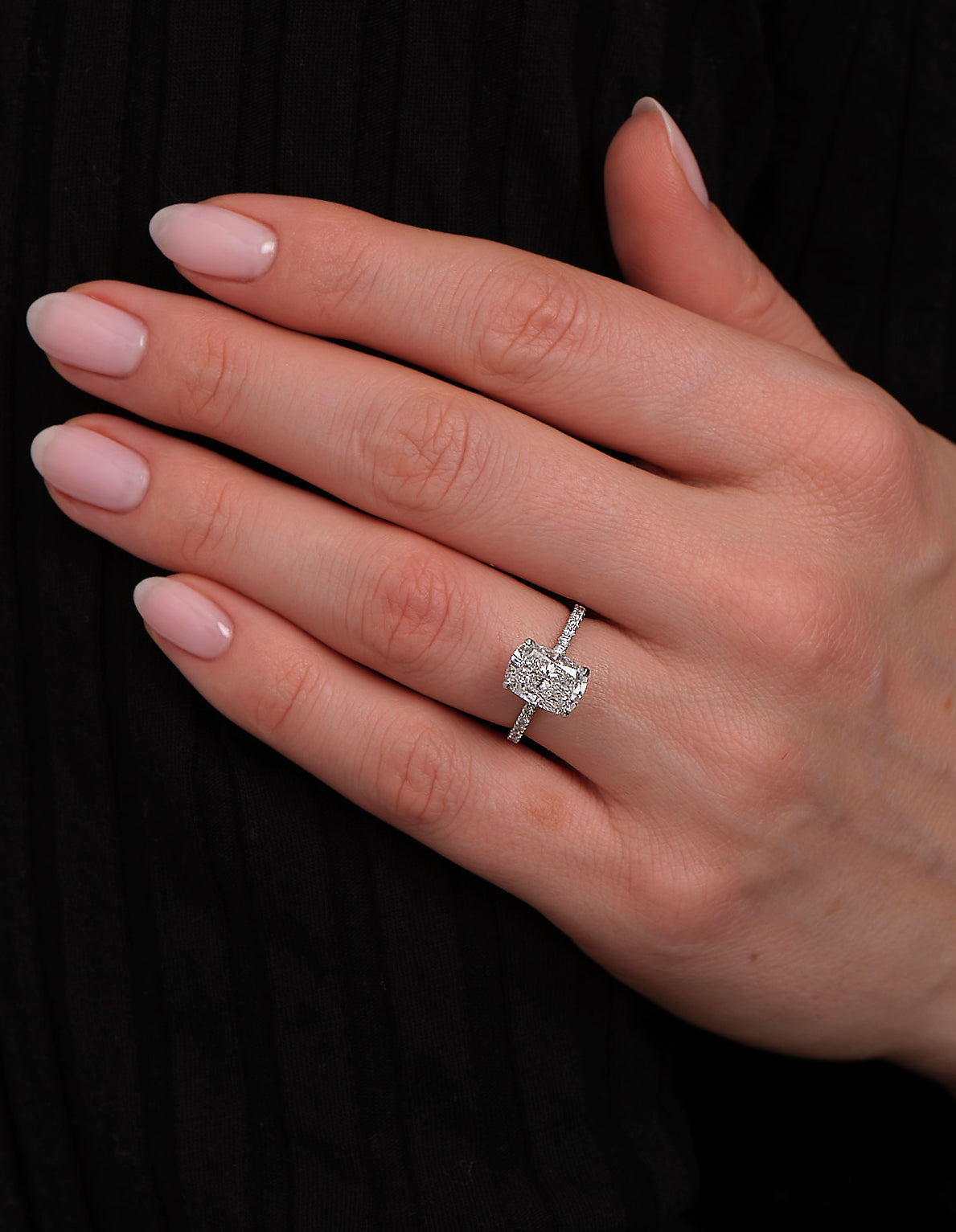 3ct Cushion Hidden Halo Lab Grown Diamond Engagement Rings.