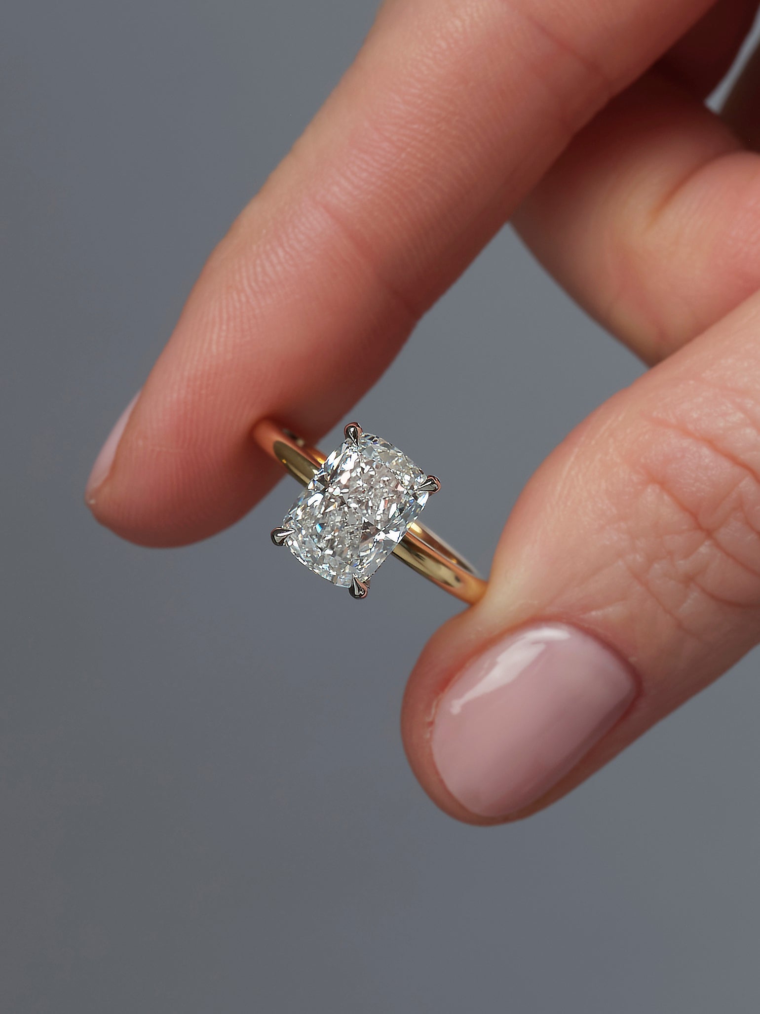 3ct Elongated Cushion Hidden Halo Solitaire Diamond Engagement Rings.