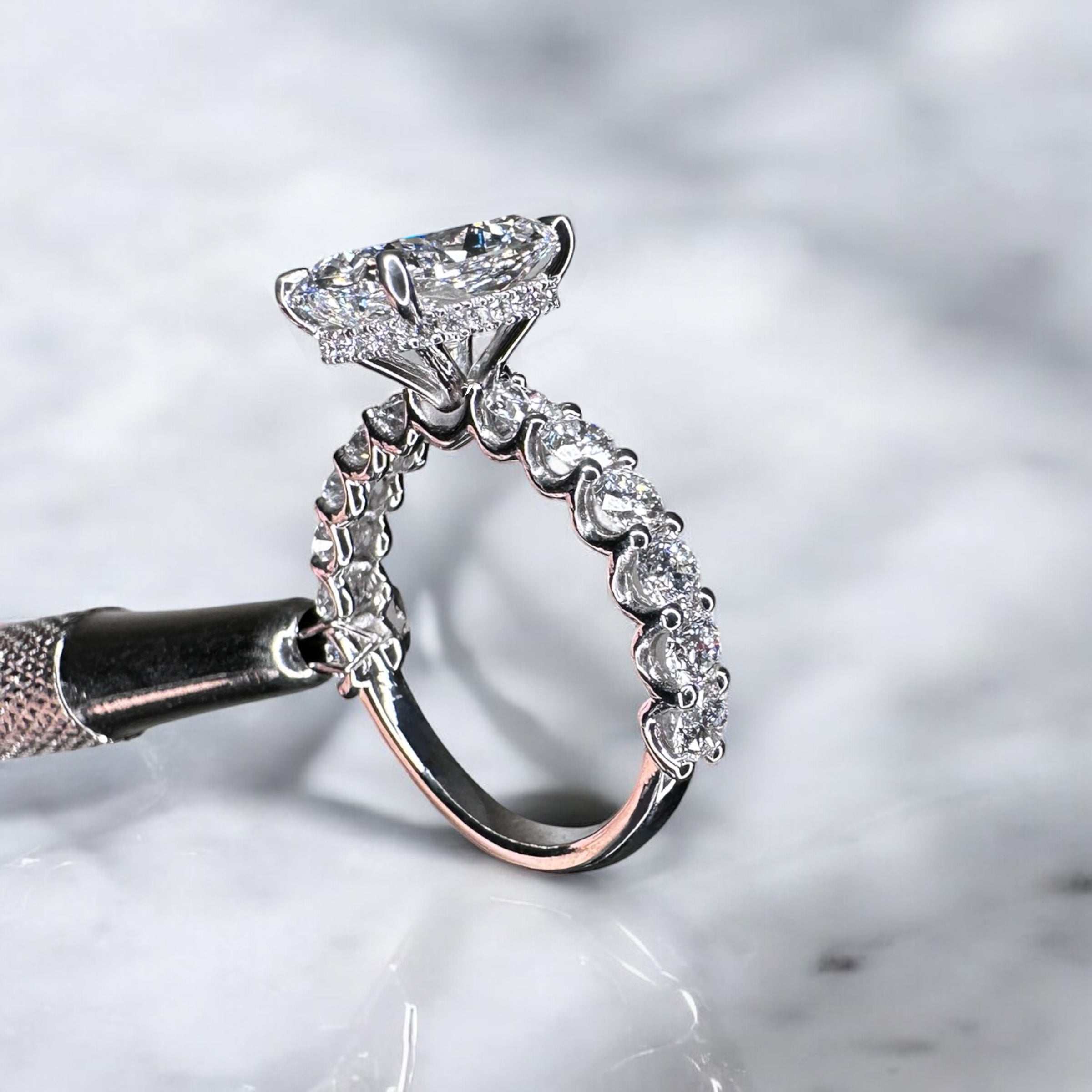 3ct Elongated Cushion U Prong Lab Grown Diamond Engagement Rings.