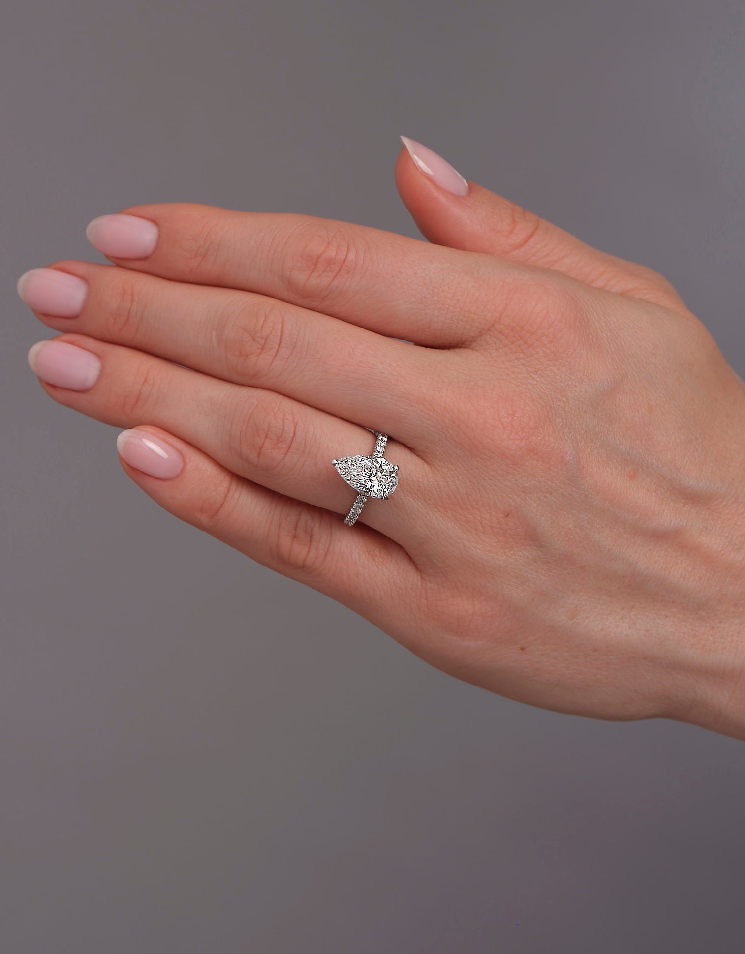 3ct Pear Cathedral Hidden Halo Lab Grown Diamond Engagement Rings.