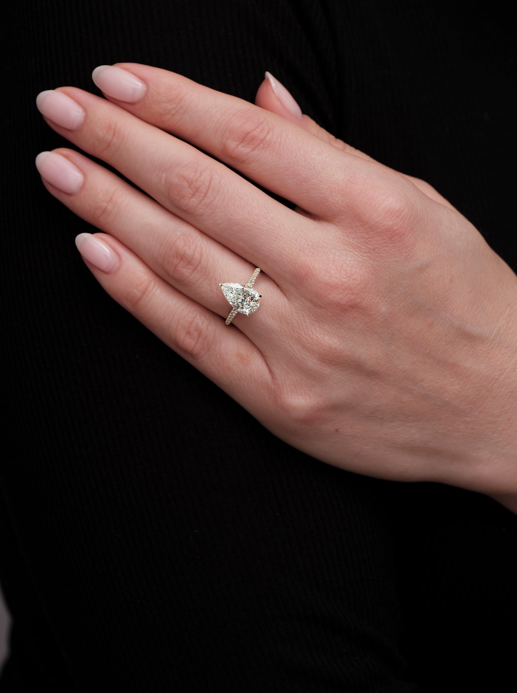 3ct Pear Cathedral U-Prong Lab Grown Diamond Engagement Rings.