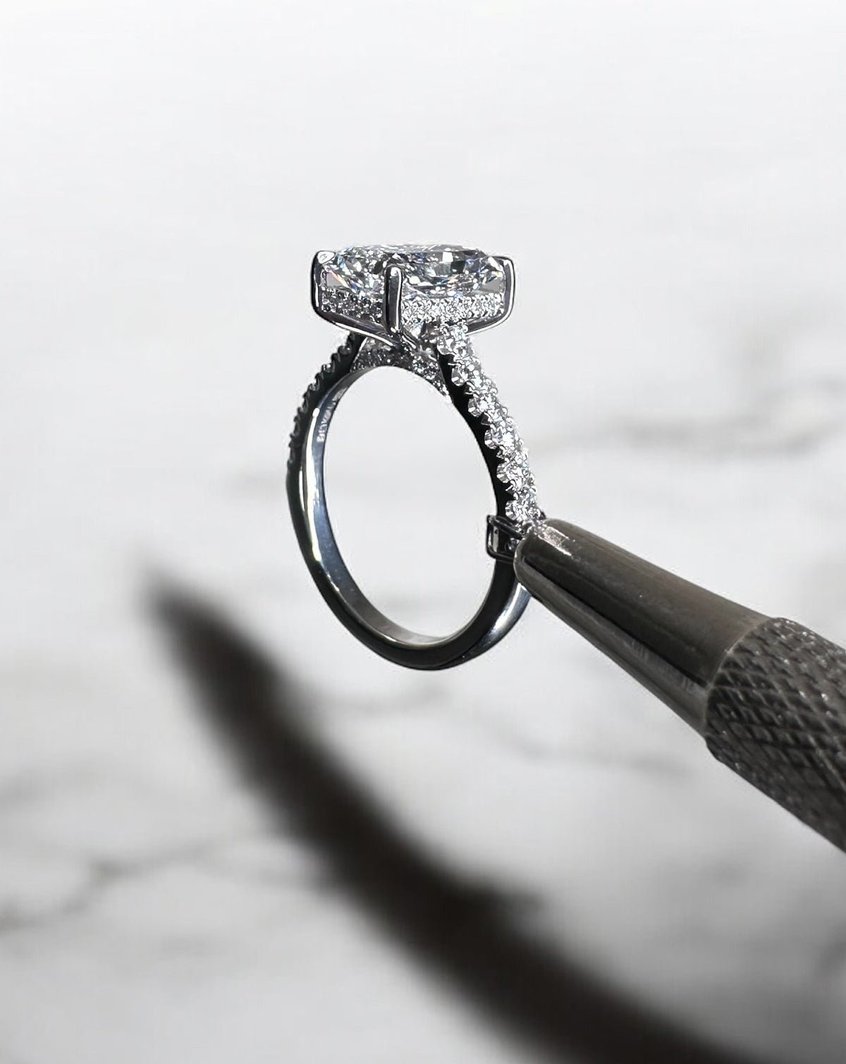 3ct Radiant Cathedral Setting lab grown Diamond Engagement Rings.