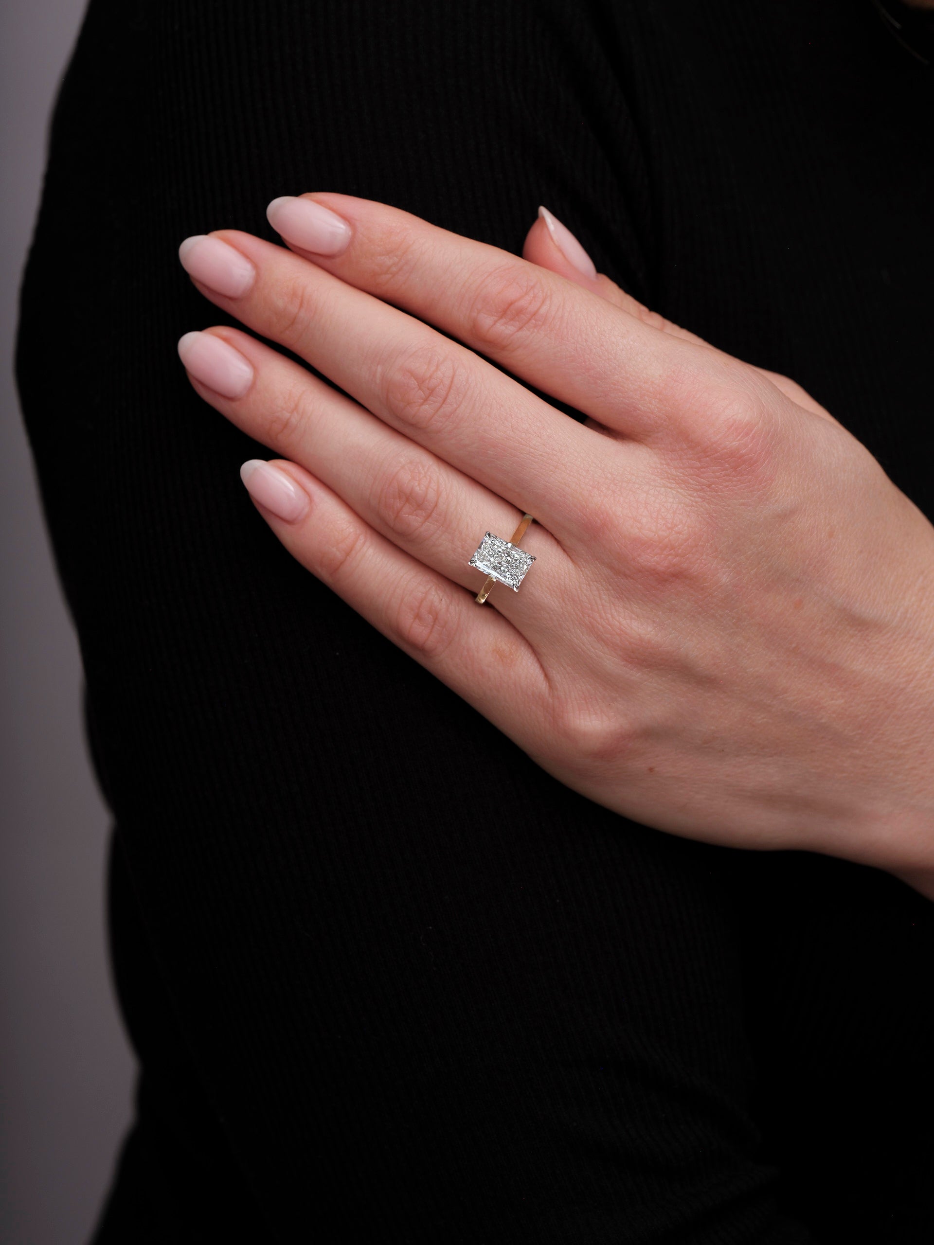 3ct Radiant Cathedral Setting lab grown Diamond Engagement Rings.