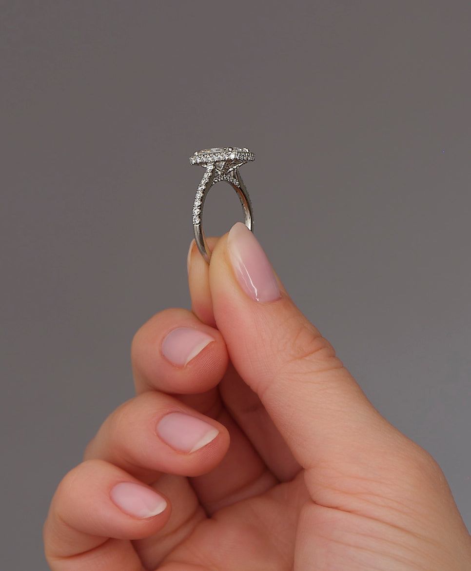 2ct Radiant 2D Seamless Halo lab grown Diamond Engagement Rings.