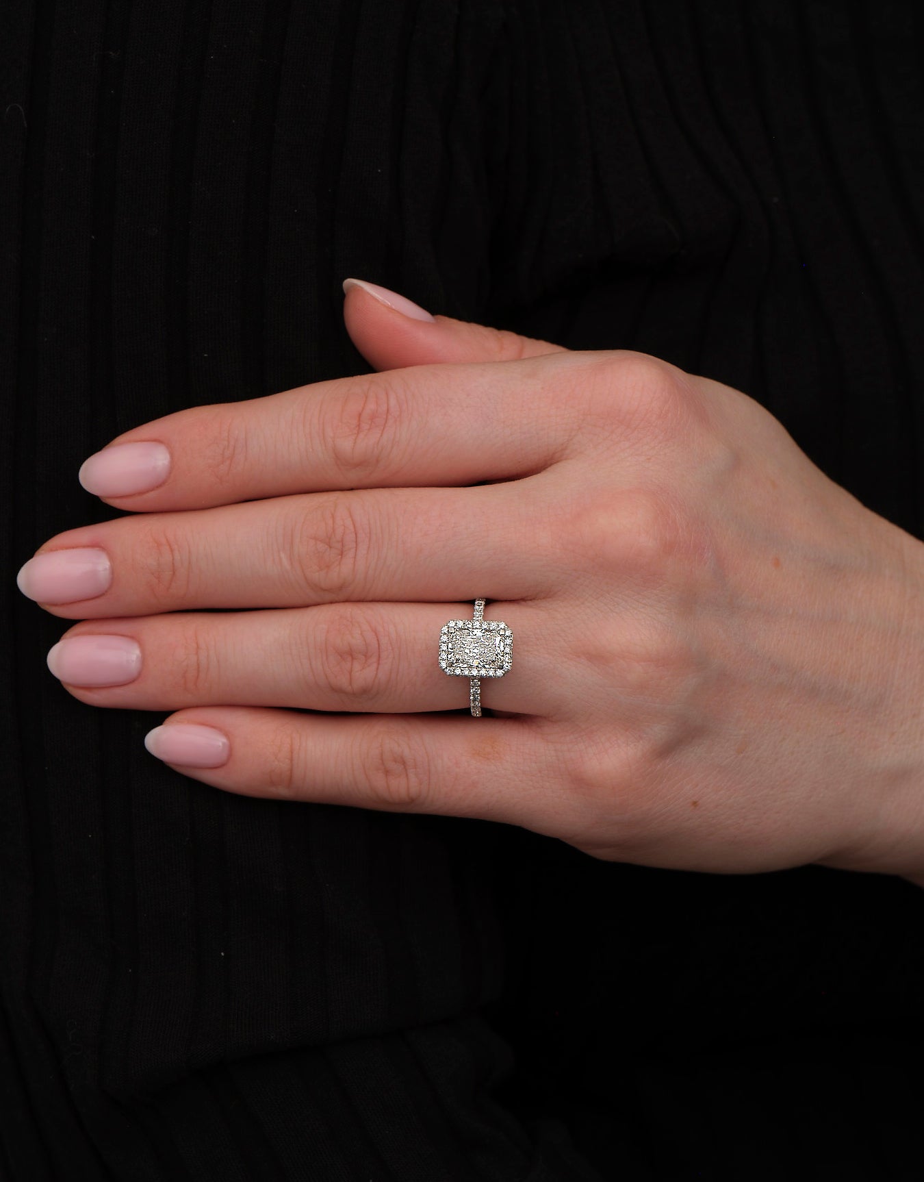 2ct Radiant 2D Seamless Halo lab grown Diamond Engagement Rings.