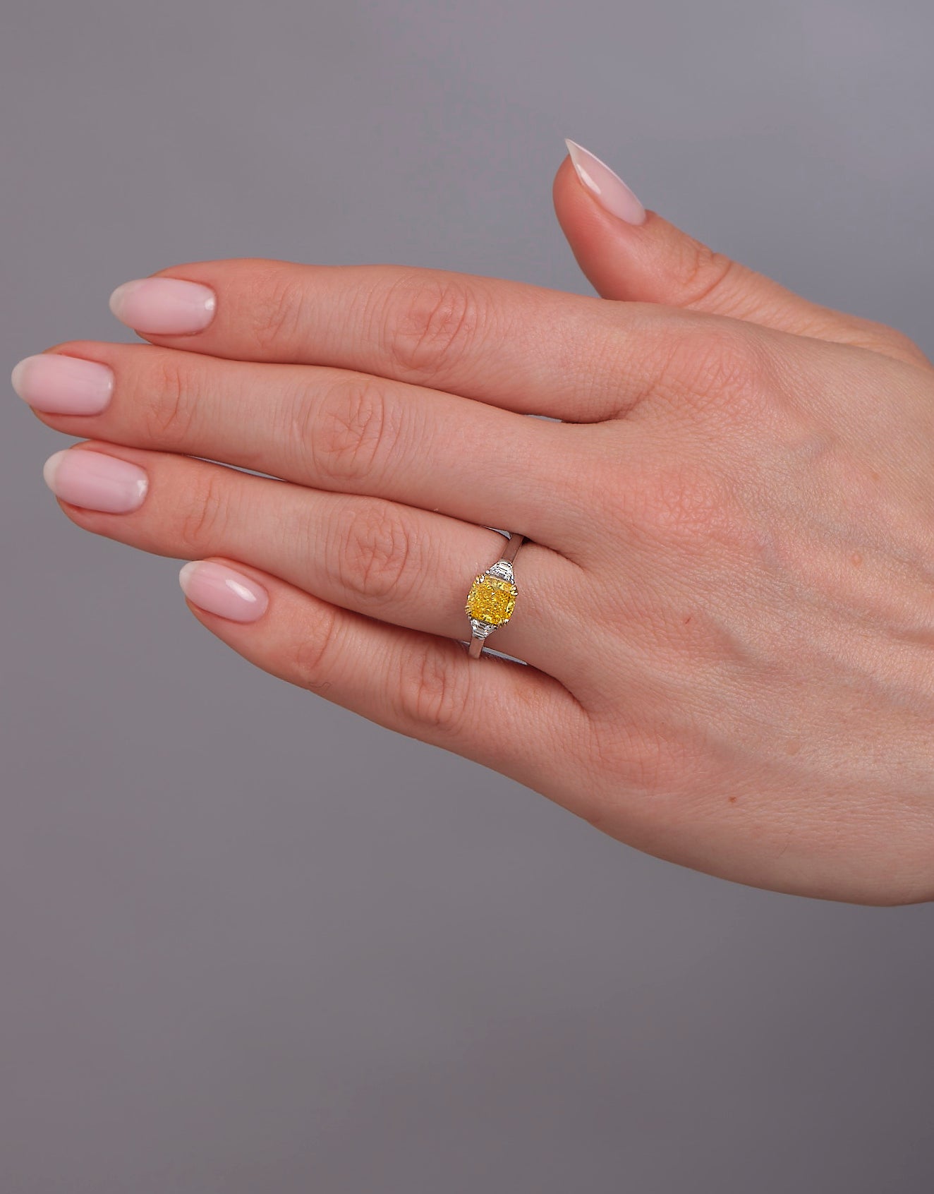 1.70ct Yellow Cushion & Trilogy Lab Grown Diamond Engagement Rings.