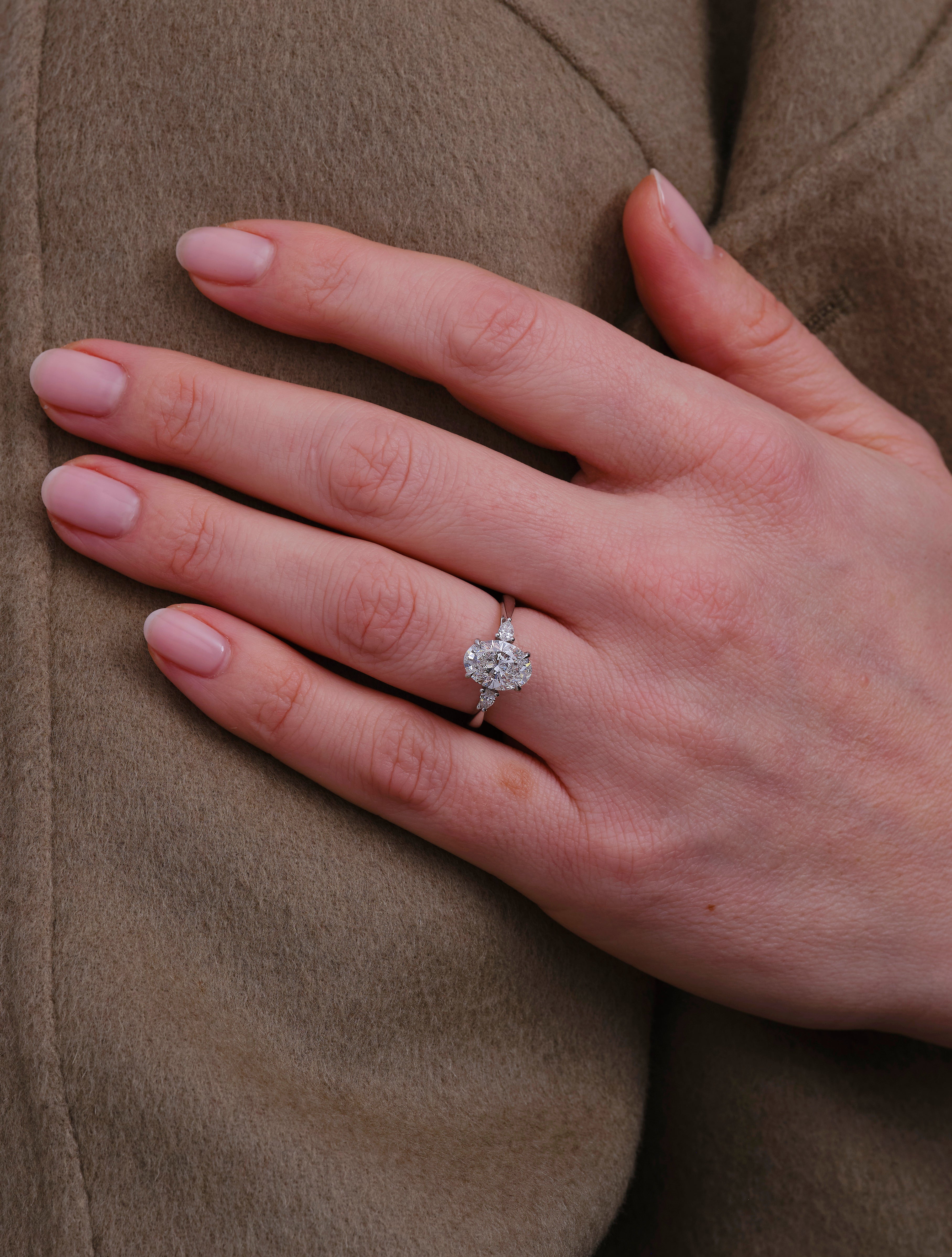 2ct Oval & Pear Trilogy Lab Grown Diamond Engagement Rings