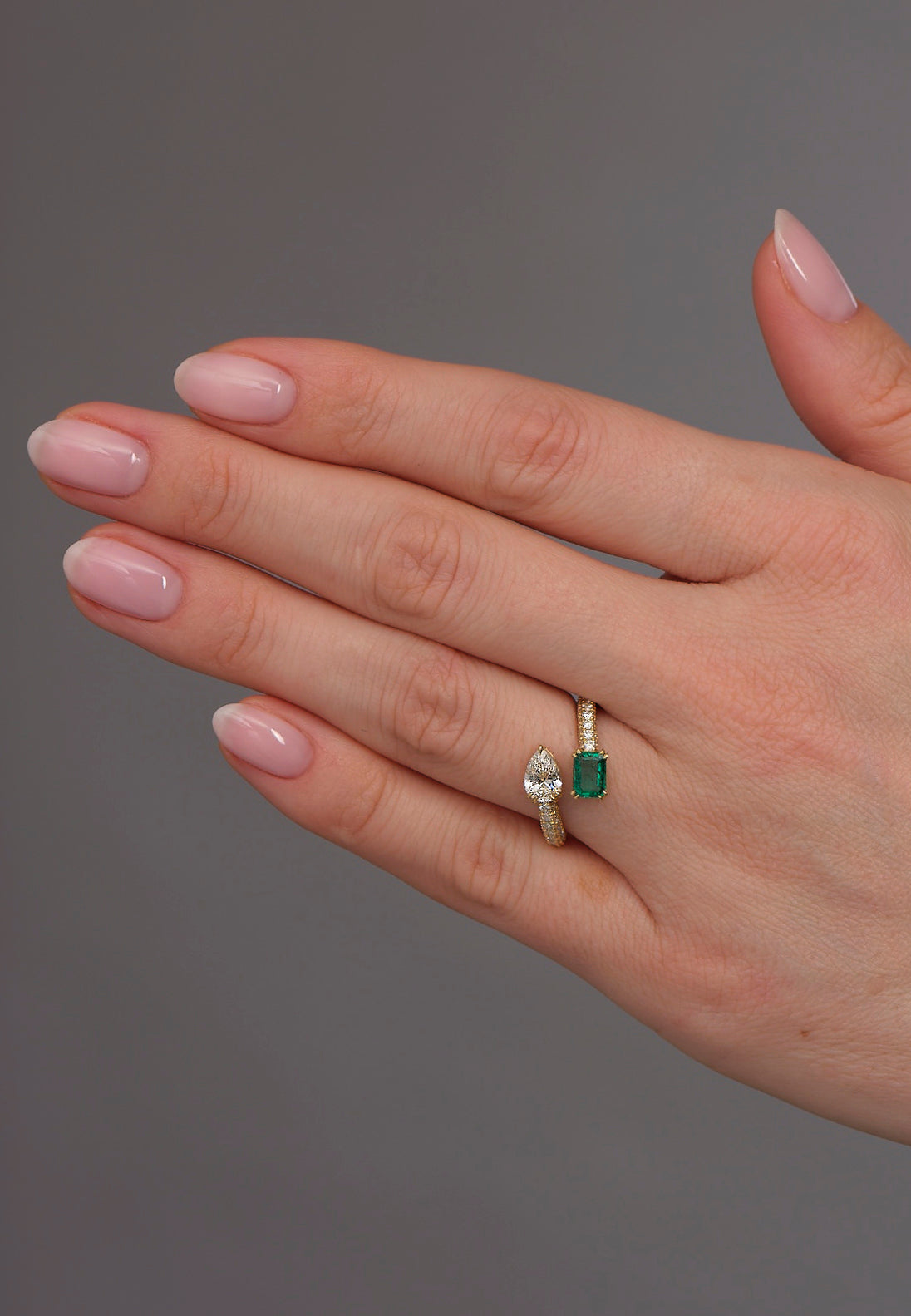 Emerald & Pear Diamond Toi Et Moi Lab Grown Diamond Engagement Rings.