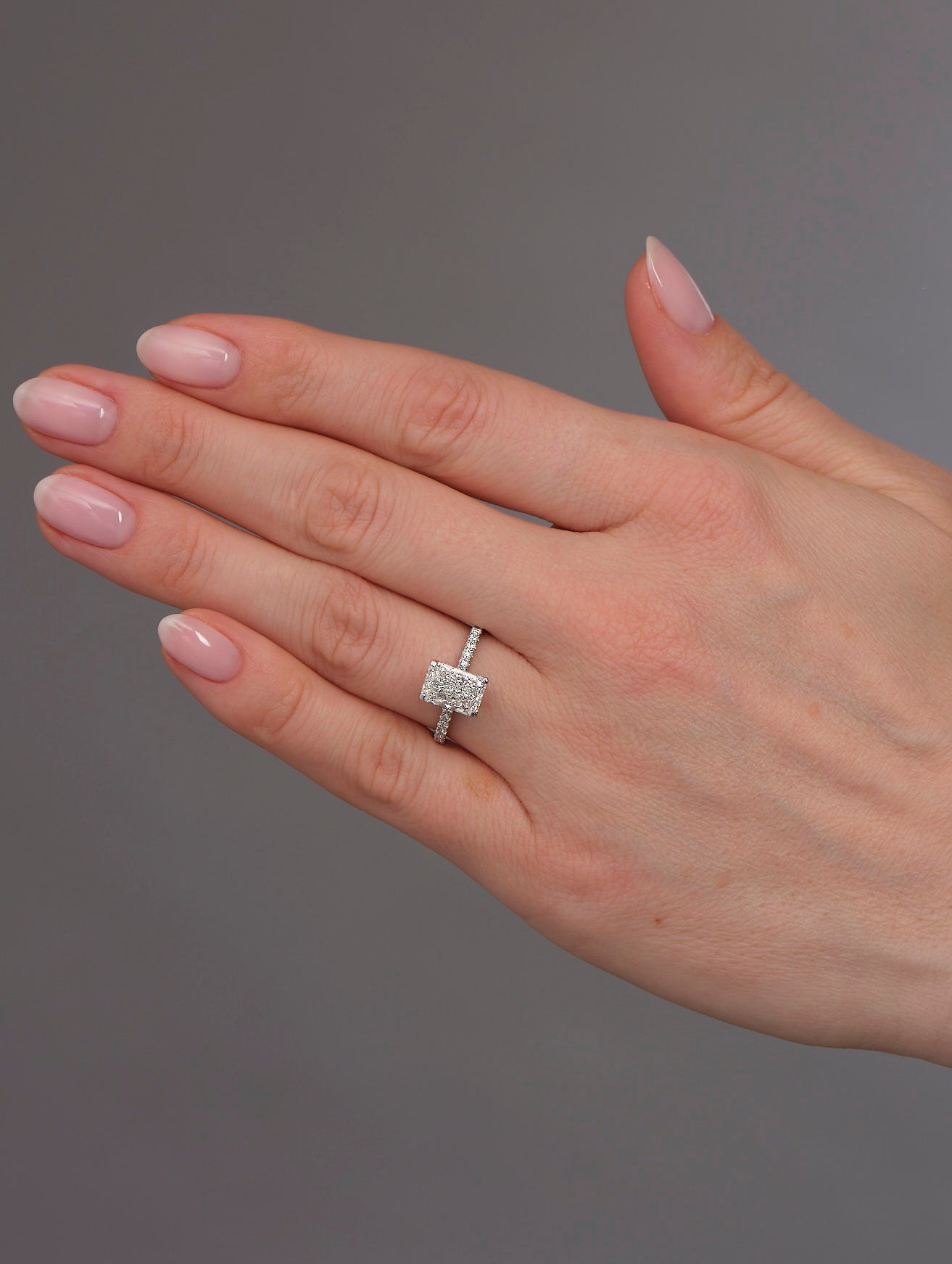 2ct Radiant Cathedral Hidden Halo lab grown Diamond Engagement Rings.