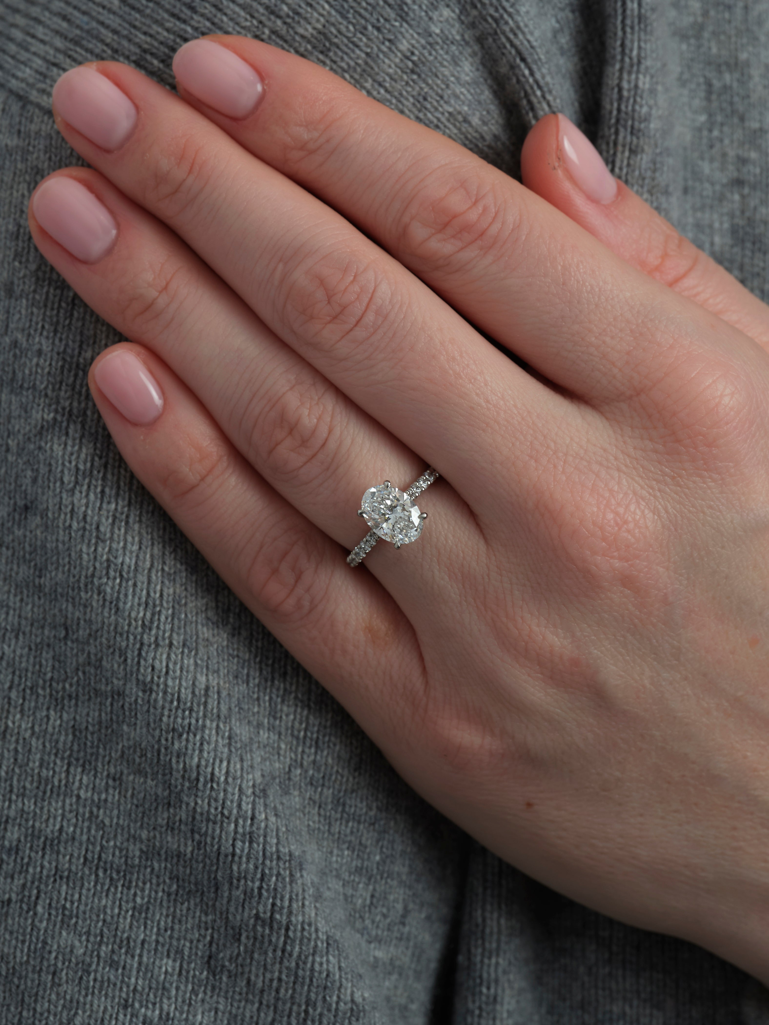 2ct Oval Cathedral Diamond Band Lab Grown Diamond Engagement Rings.