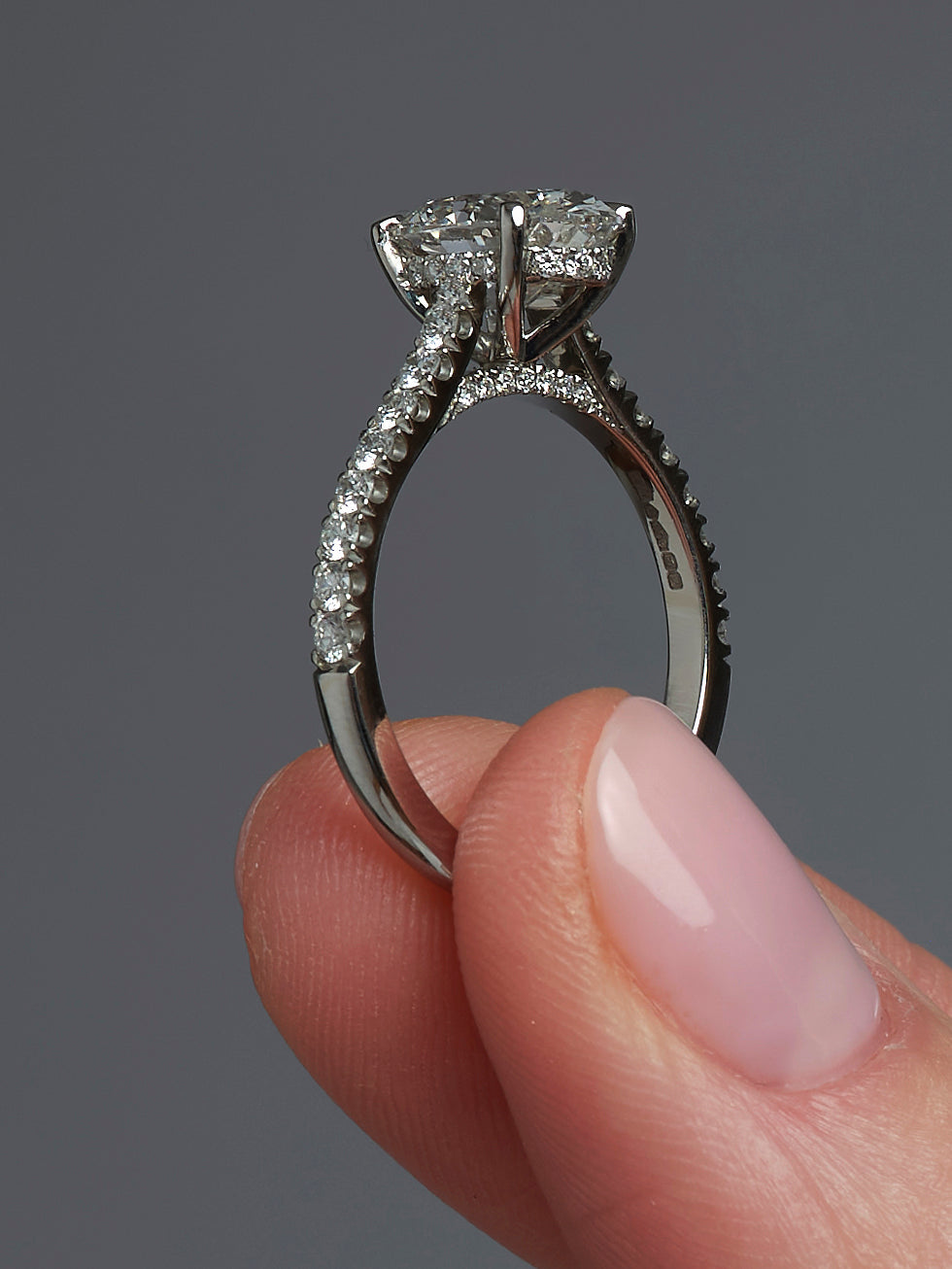 2ct Oval Cathedral Diamond Band Lab Grown Diamond Engagement Rings.