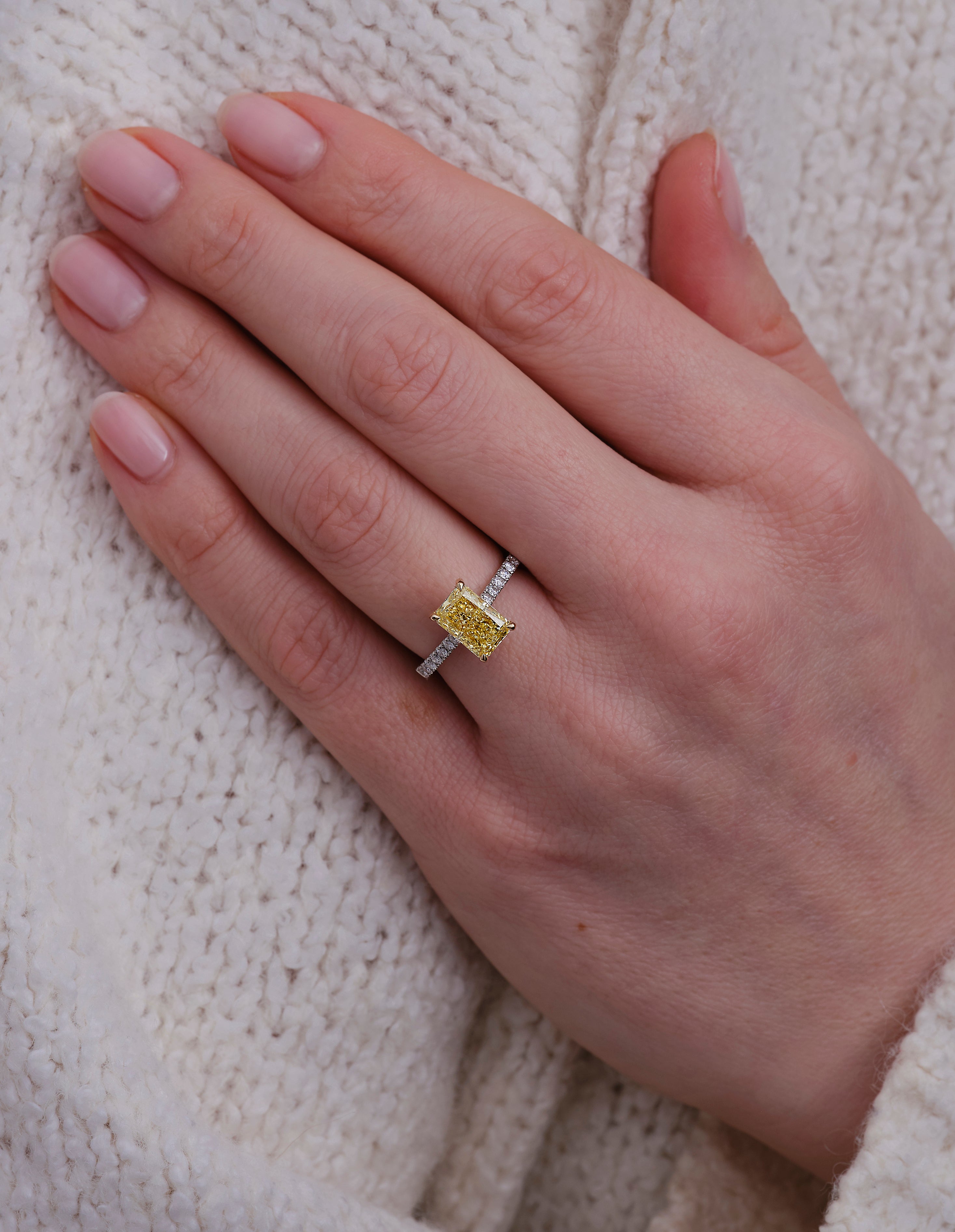 2.20ct Fancy Intense Yellow Radiant Cut Diamond Engagement Rings.