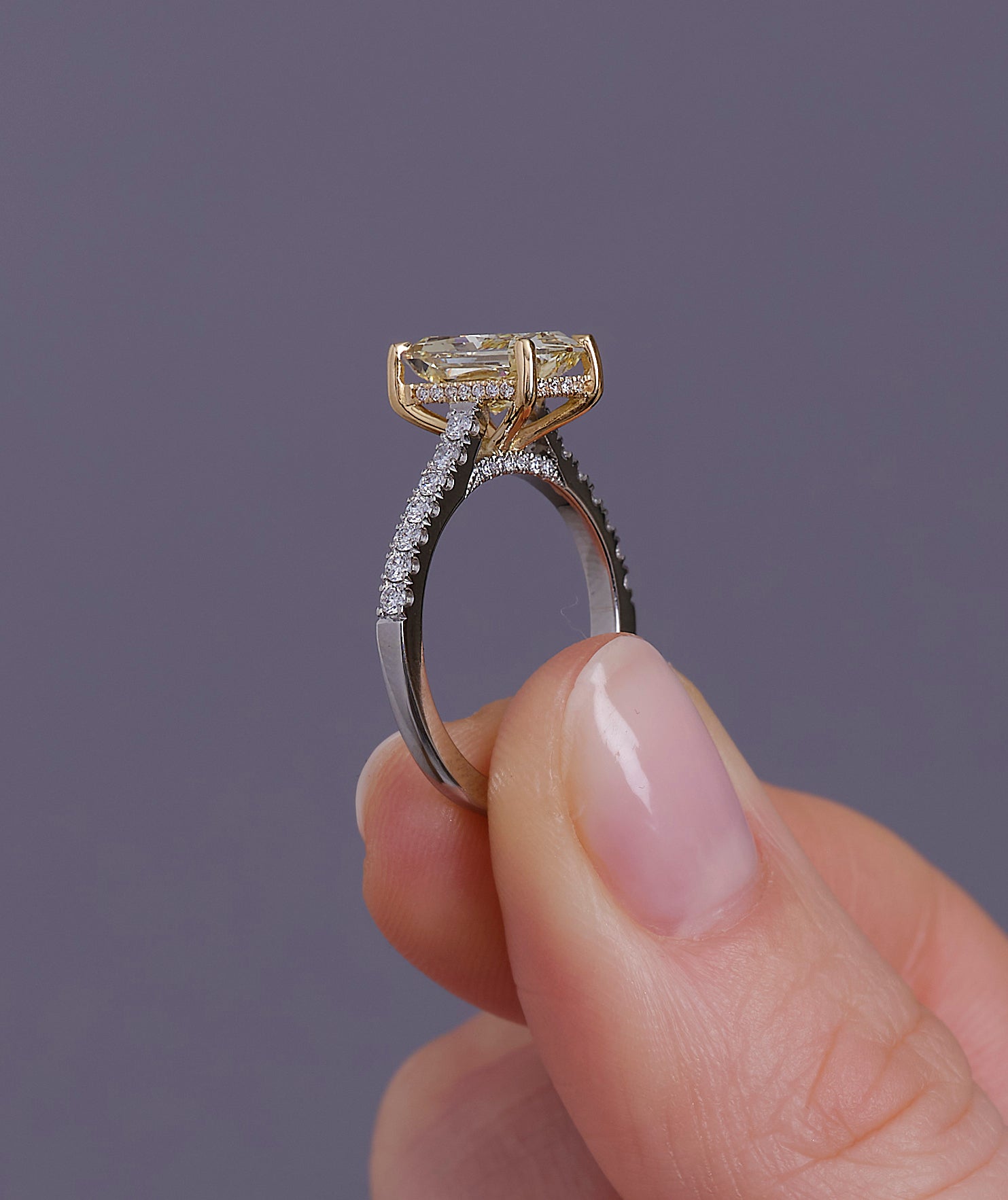 2.20ct Fancy Intense Yellow Radiant Cut Diamond Engagement Rings.