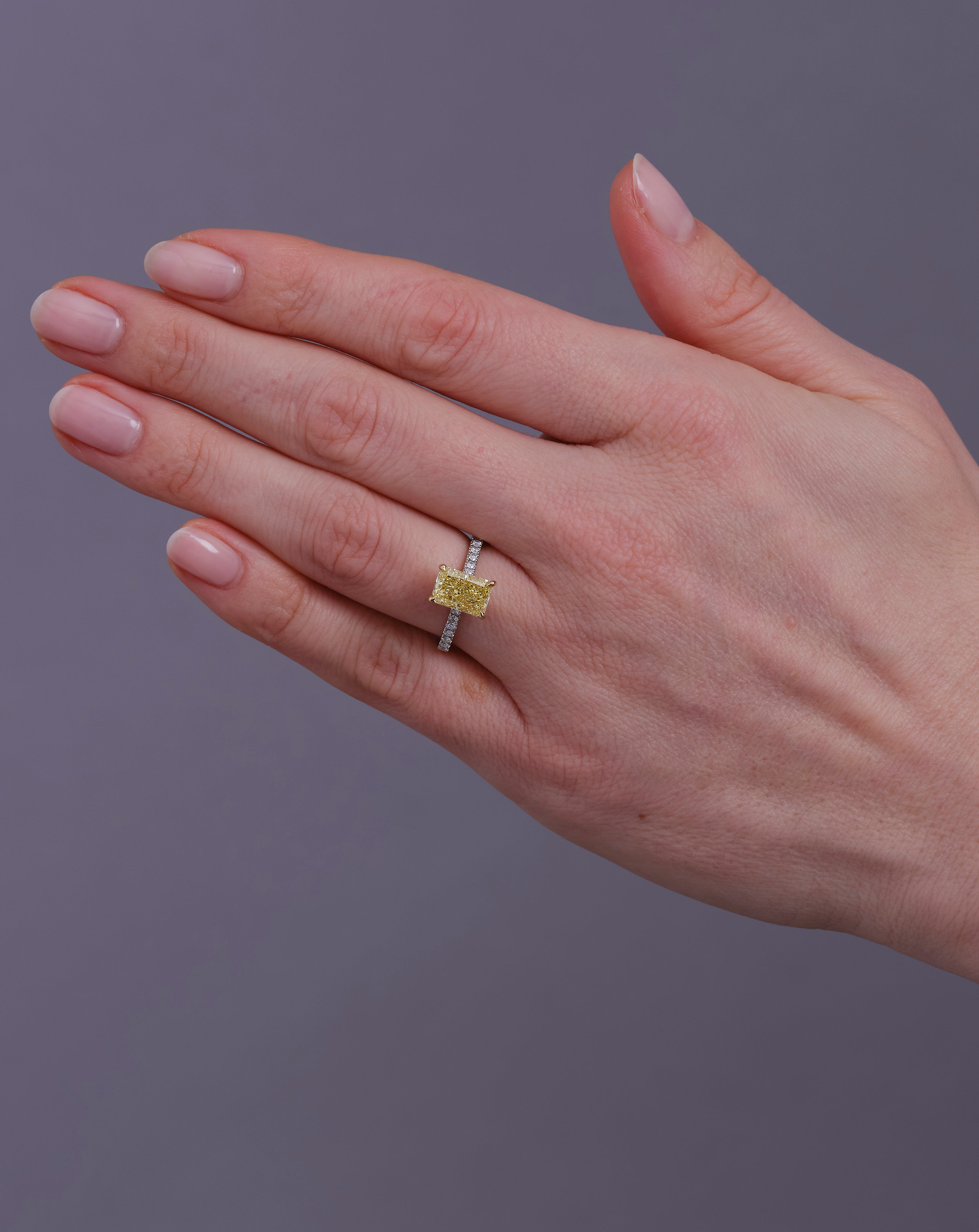 2.20ct Fancy Intense Yellow Radiant Cut Diamond Engagement Rings.