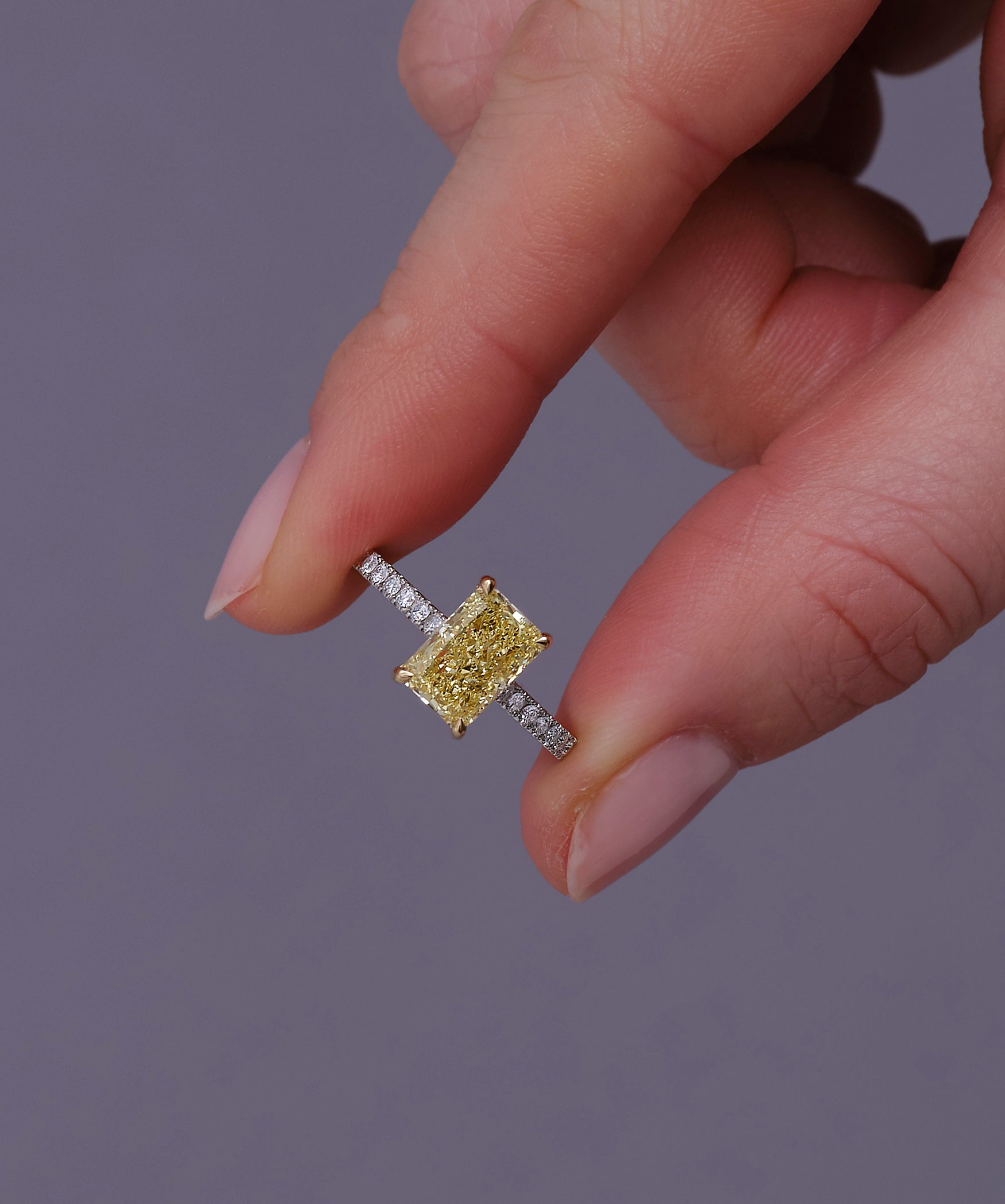 2.20ct Fancy Intense Yellow Radiant Cut Diamond Engagement Rings.