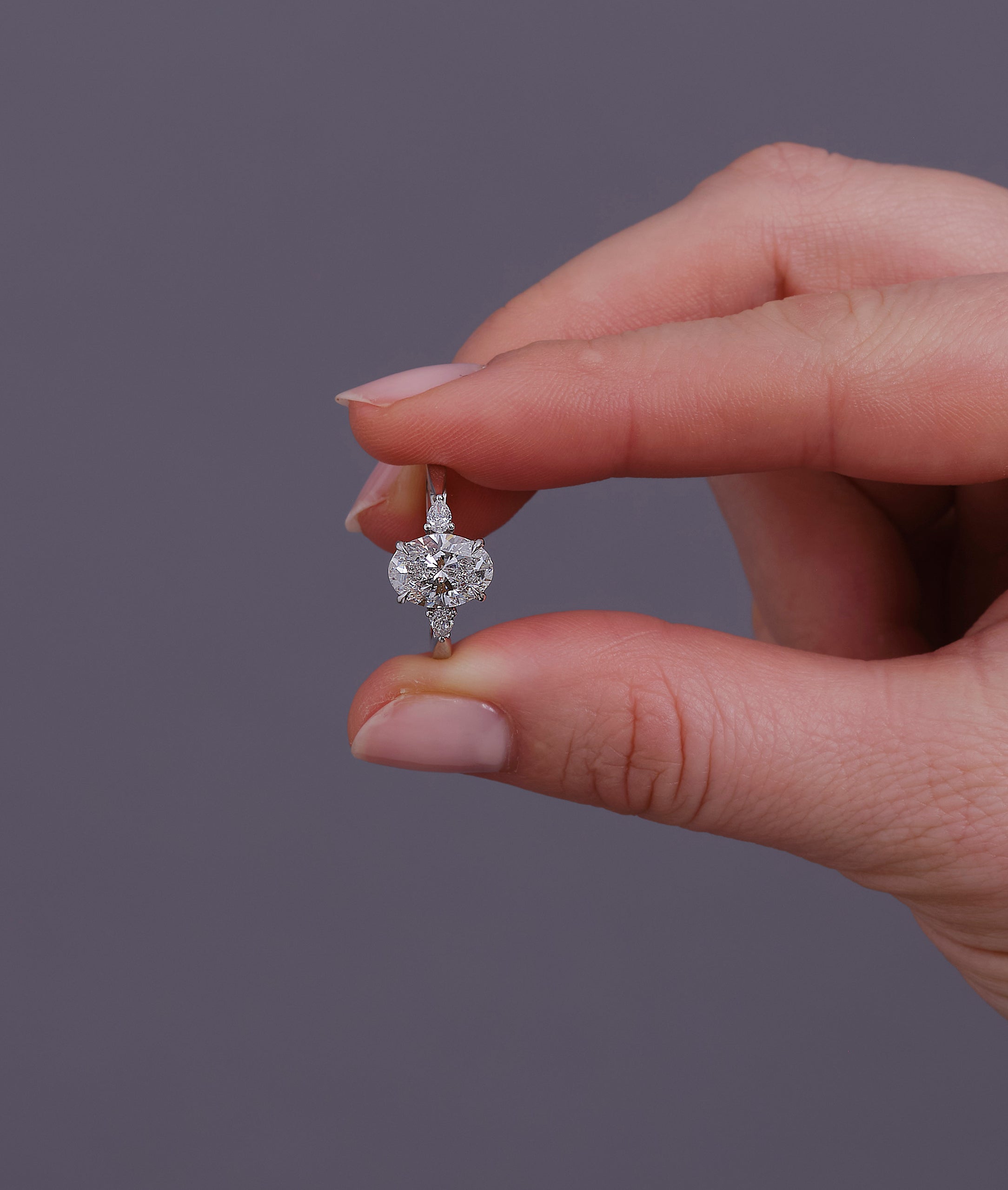 2ct Oval & Pear Trilogy Lab Grown Diamond Engagement Rings