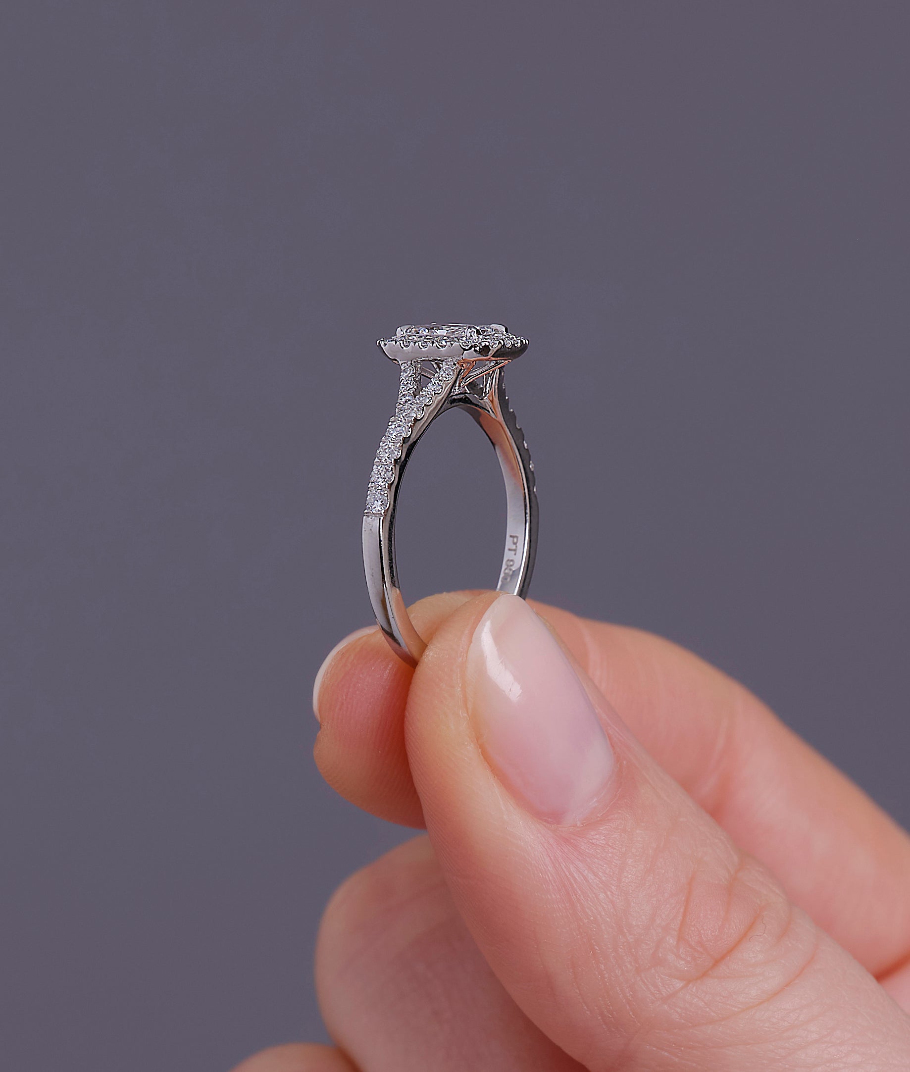 0.70ct Radiant Split Shoulder Halo lab grown Diamond Engagement Rings.