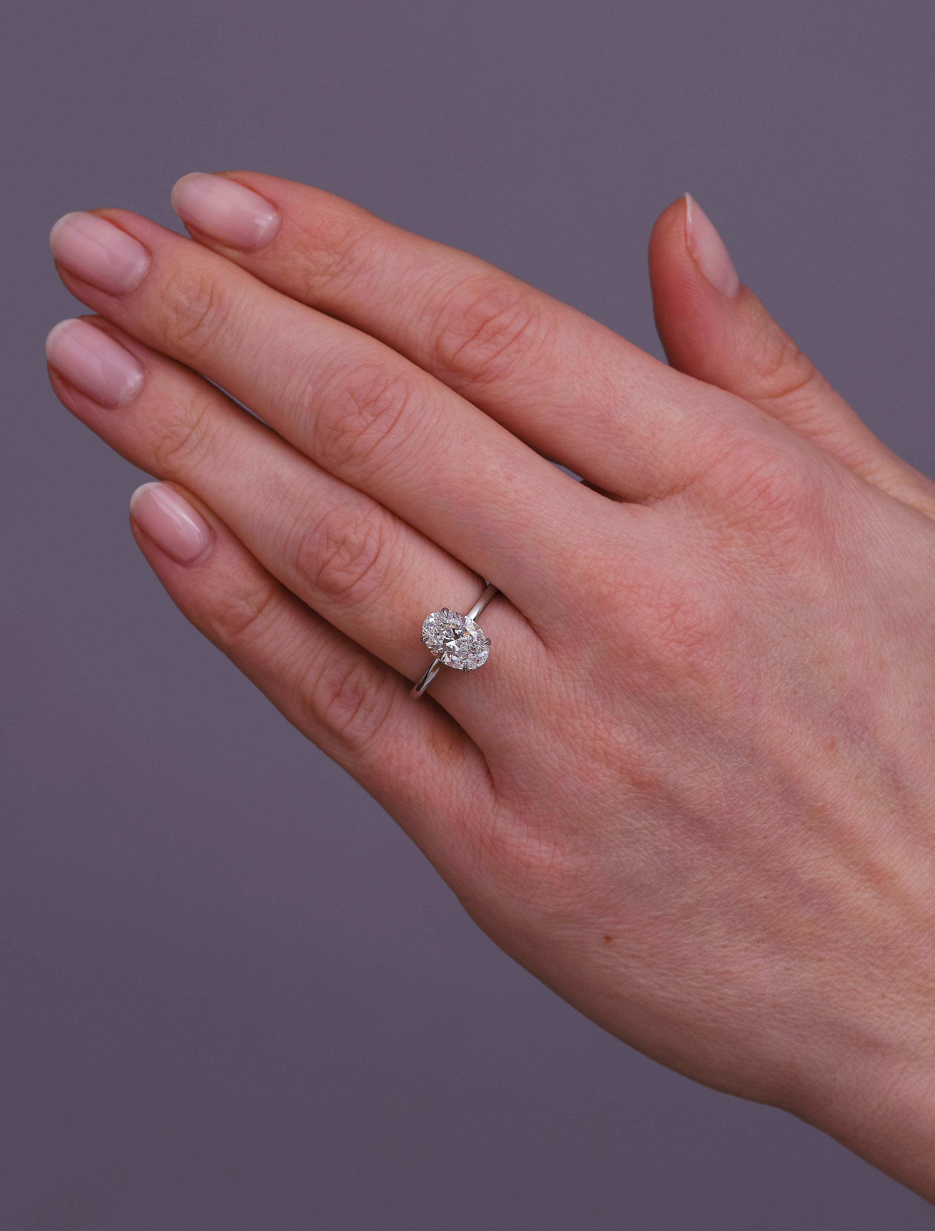 2ct Oval Hidden Halo Solitaire Lab Grown Diamond Engagement Rings.