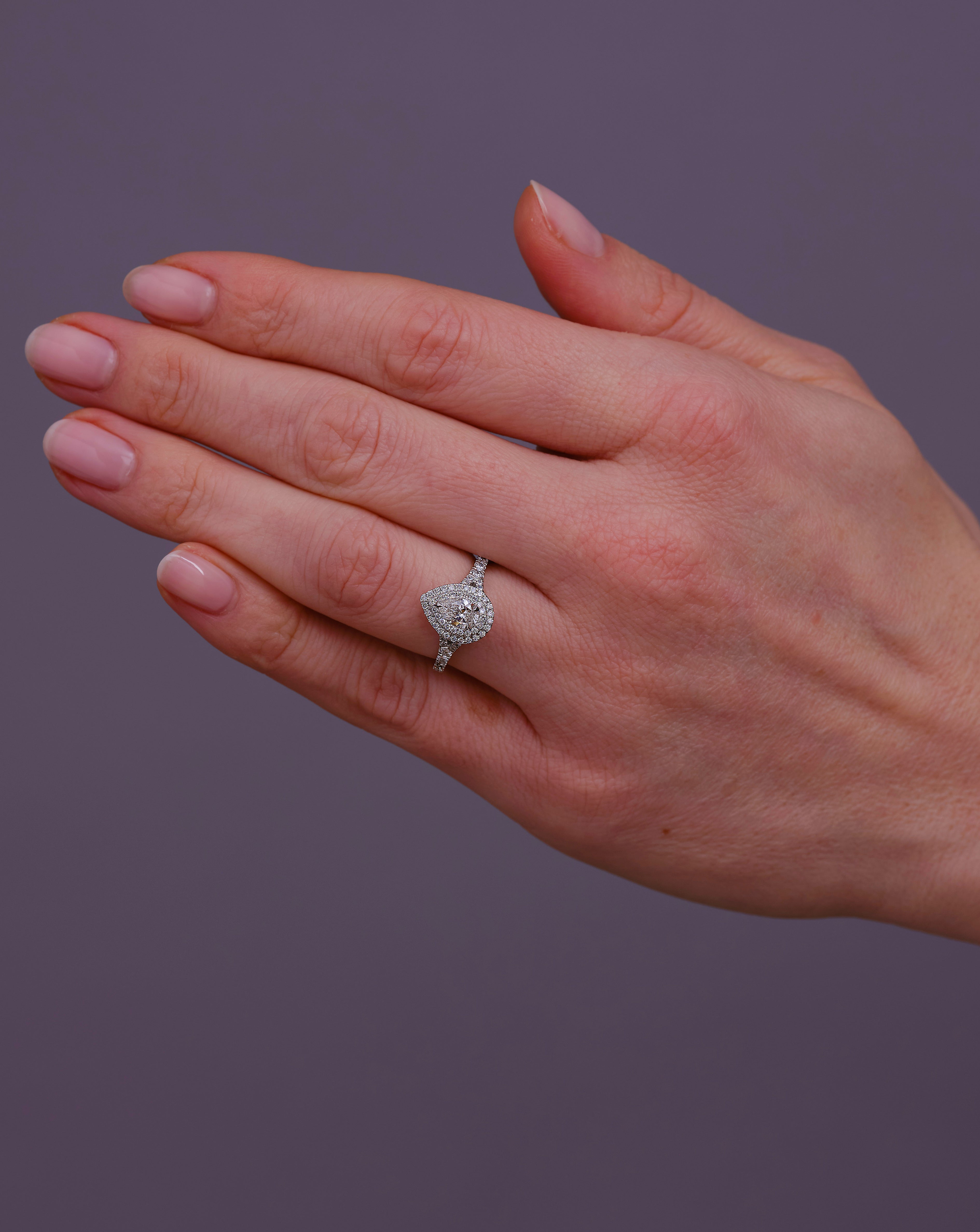 0.50ct Pear Halo & Split Shoulder Lab Grown Diamond Engagement Rings.