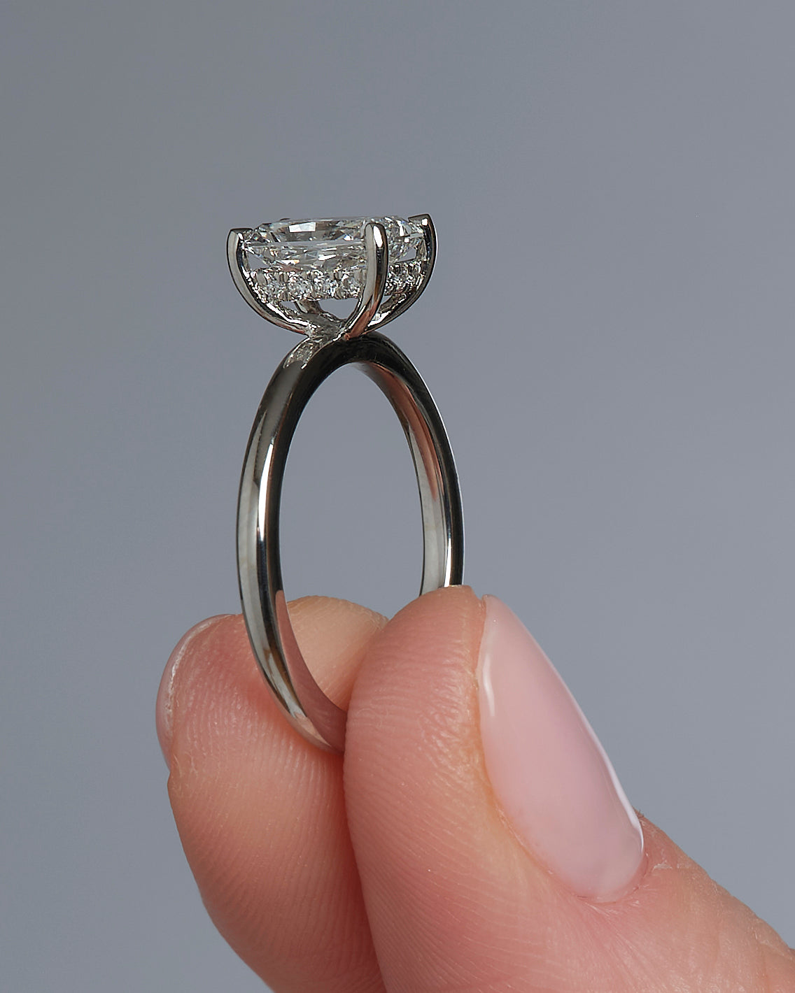 1.50ct Radiant Hidden Halo Solitaire lab grown Diamond Engagement Ring