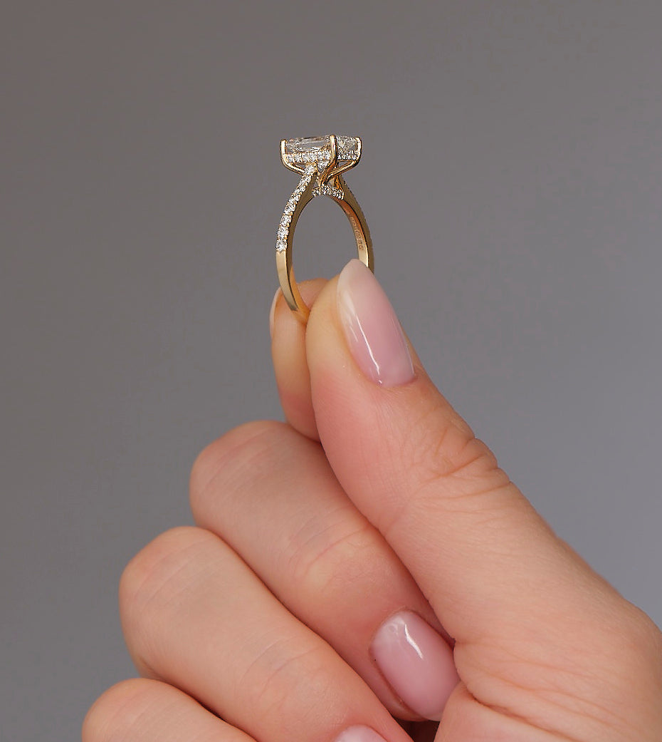 1.80ct Radiant Cathedral Hidden Halo lab grown Diamond Engagement Ring