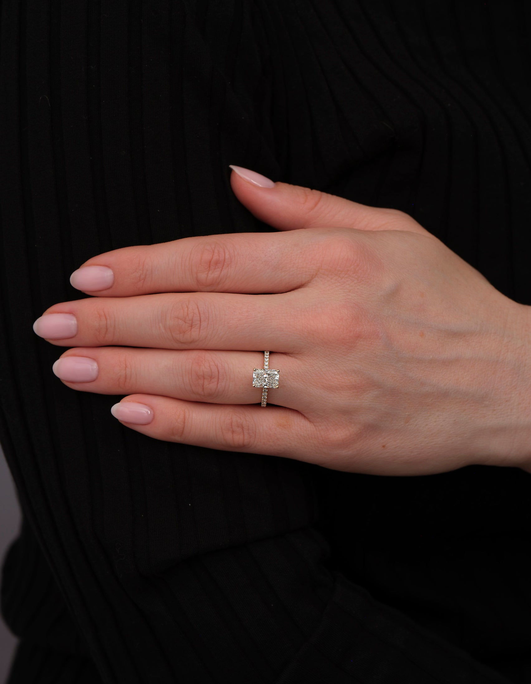 1.80ct Radiant Cathedral Hidden Halo lab grown Diamond Engagement Ring