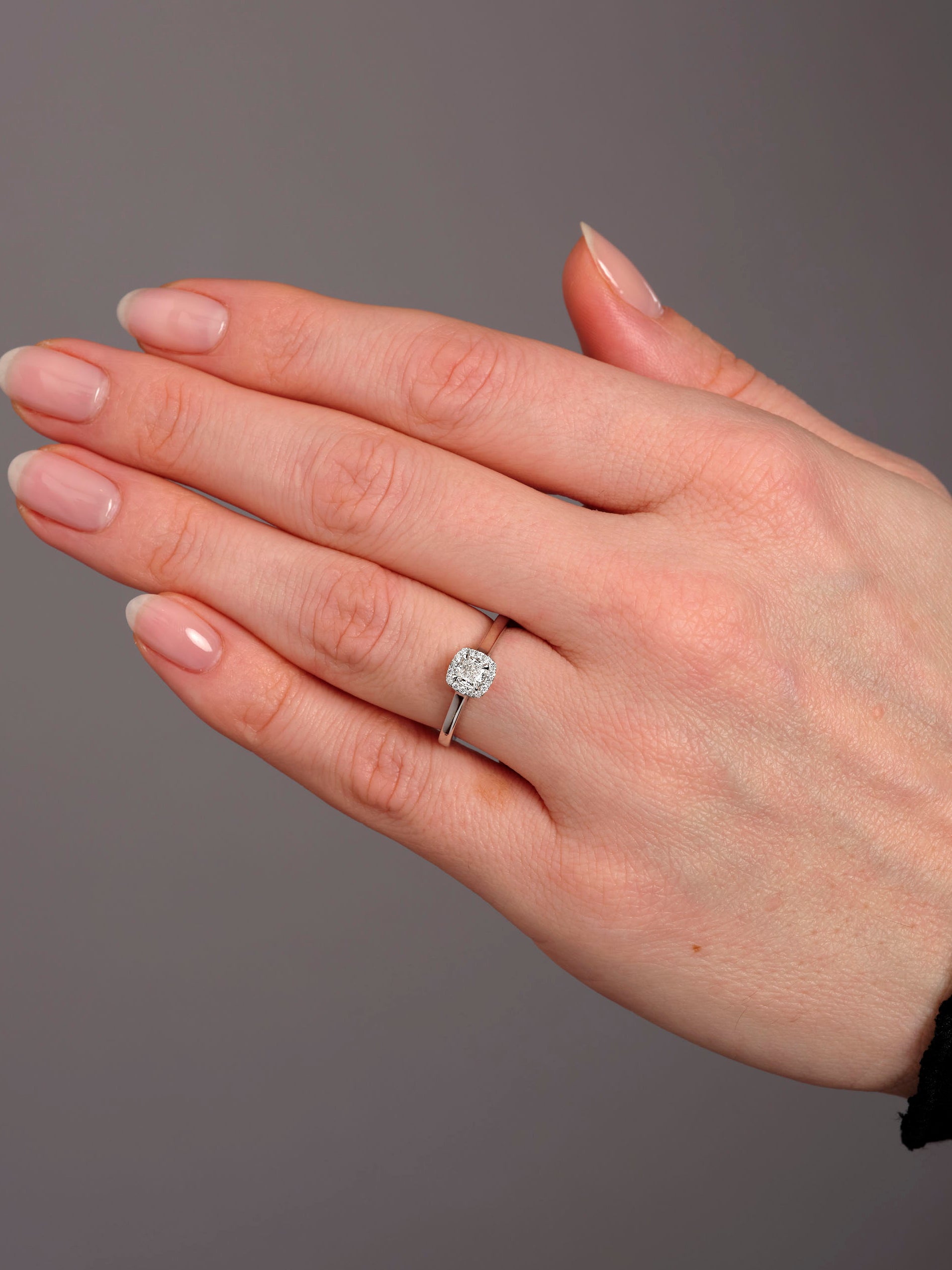 0.35ct Cushion Cut Halo lab grown diamond engagement rings.